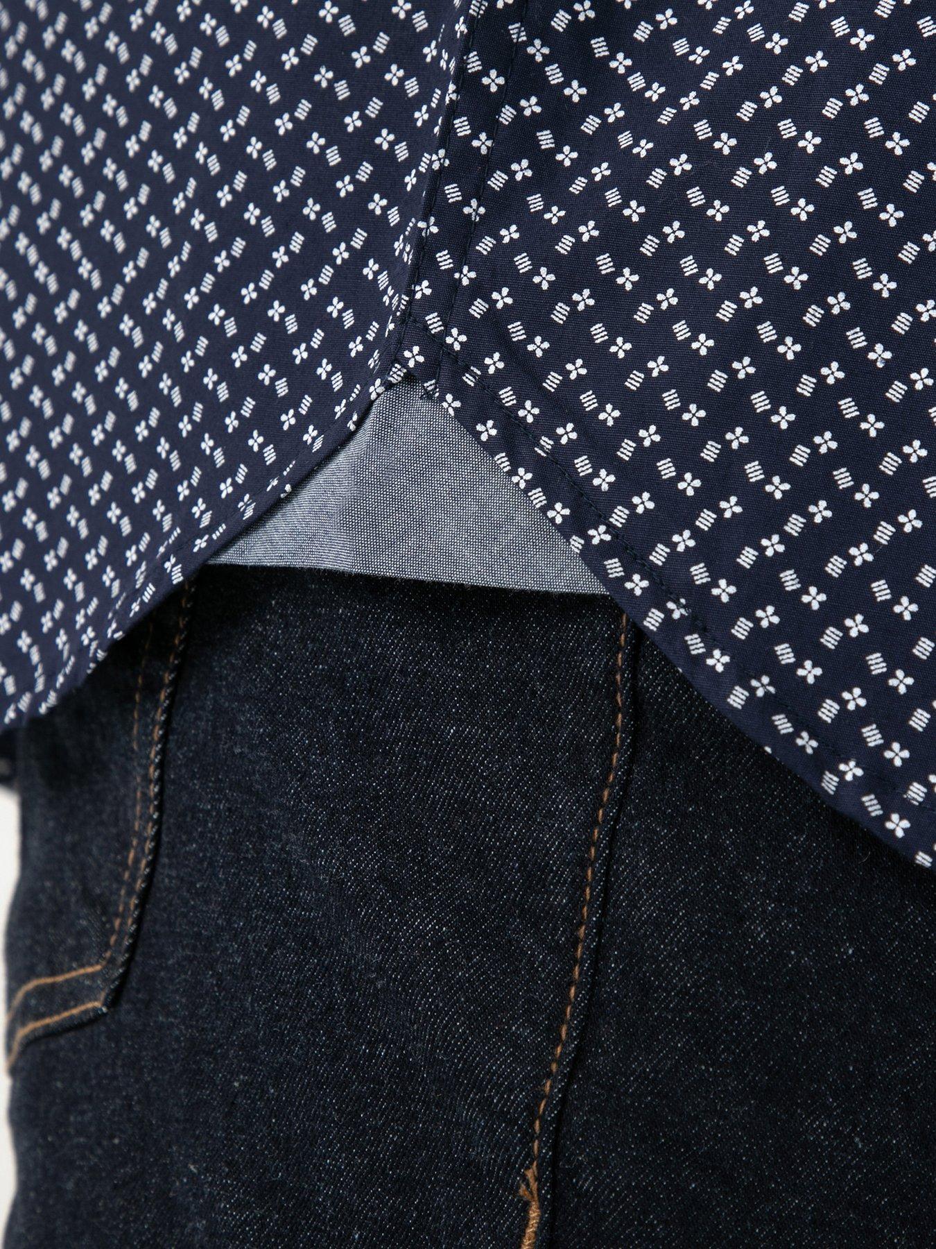 Image 5 of 6 of D555 D555 Navy Icon Print Short Sleeve Button Down Collar Shirt