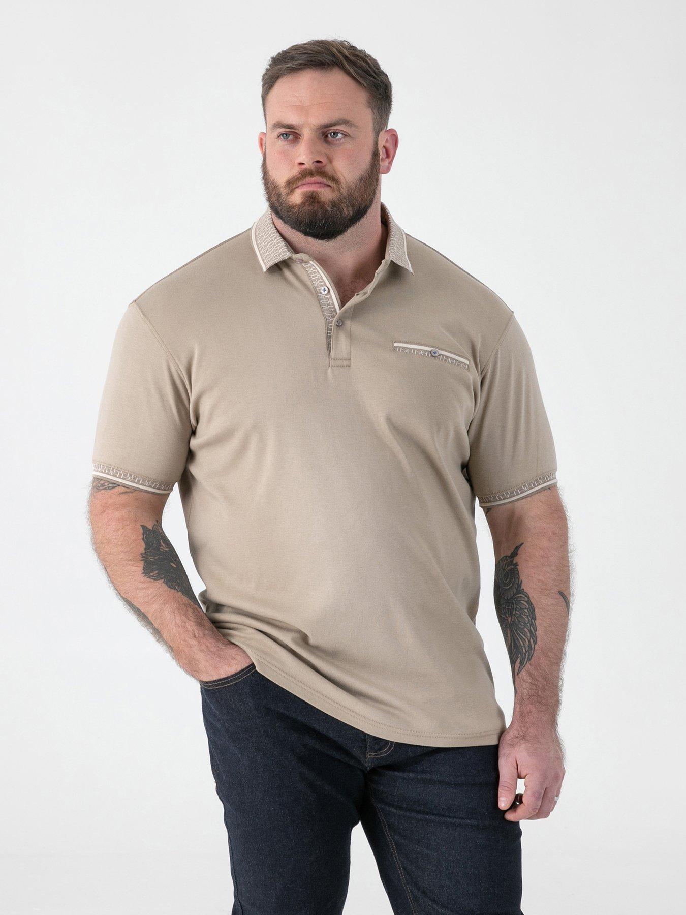 D555 Stone Interlock Polo Shirt With Jacquard Collar  &  Cuff With Chest Pocket - Beige