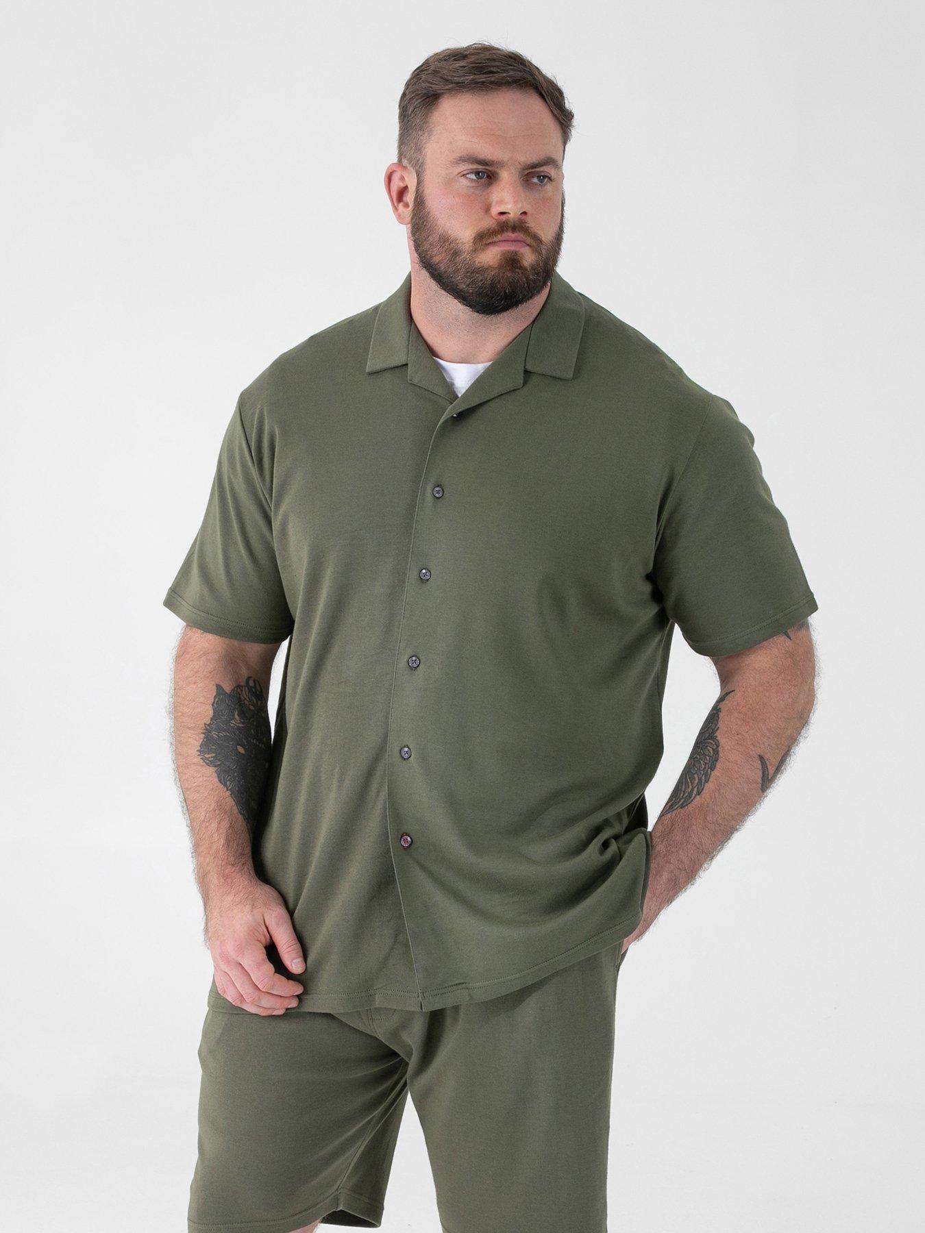 D555 D555 Khaki Stretch Cuban Collar Resort Short Sleeve Shirt