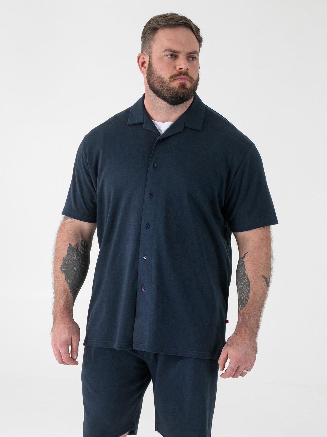 D555 D555 Navy Stretch Cuban Collar Resort Short Sleeve Shirt