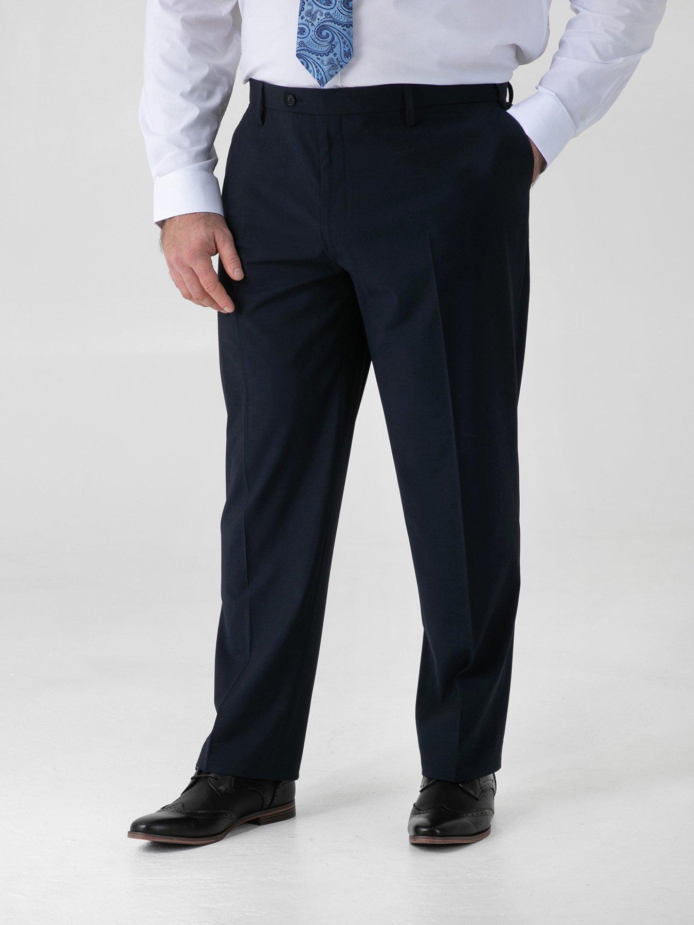 Image 1 of 5 of D555 D555 Navy 4 Way Stretch Relaxed Suit Trousers