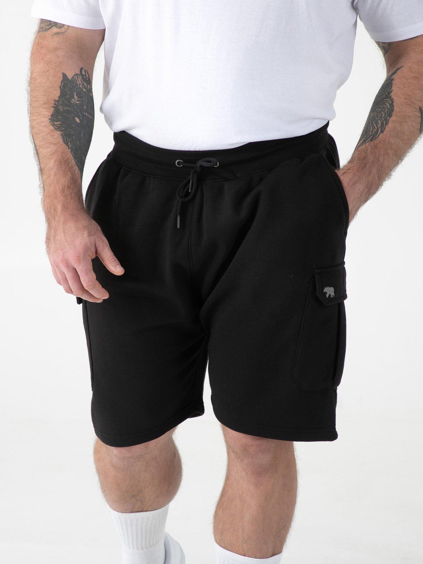 D555 Black Elasticated Waist Fleece Cargo Shorts With Bear Embroidery