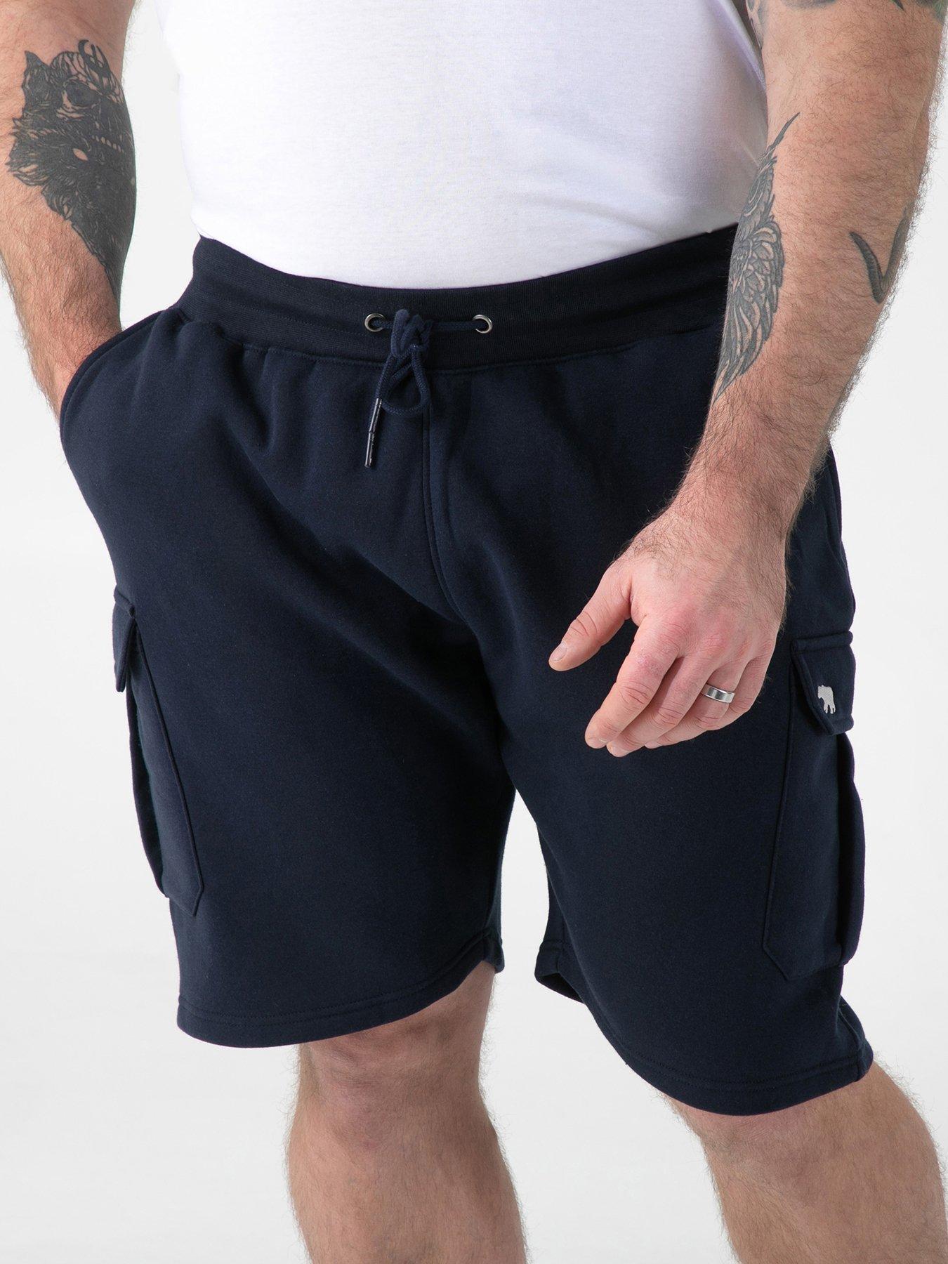 D555 Navy Elasticated Waist Fleece Cargo Shorts With Bear Embroidery