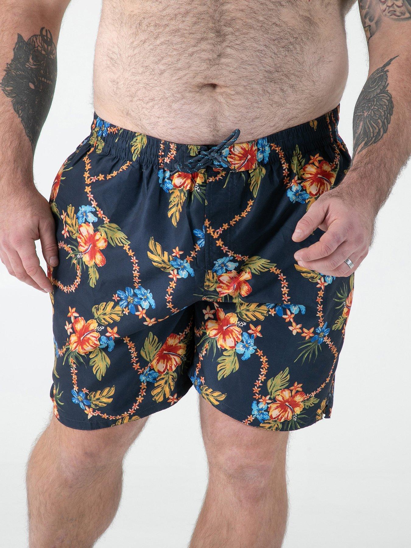 D555 D555 Ao Printed Hawaiian Swim Shorts With Back Zipper Pocket