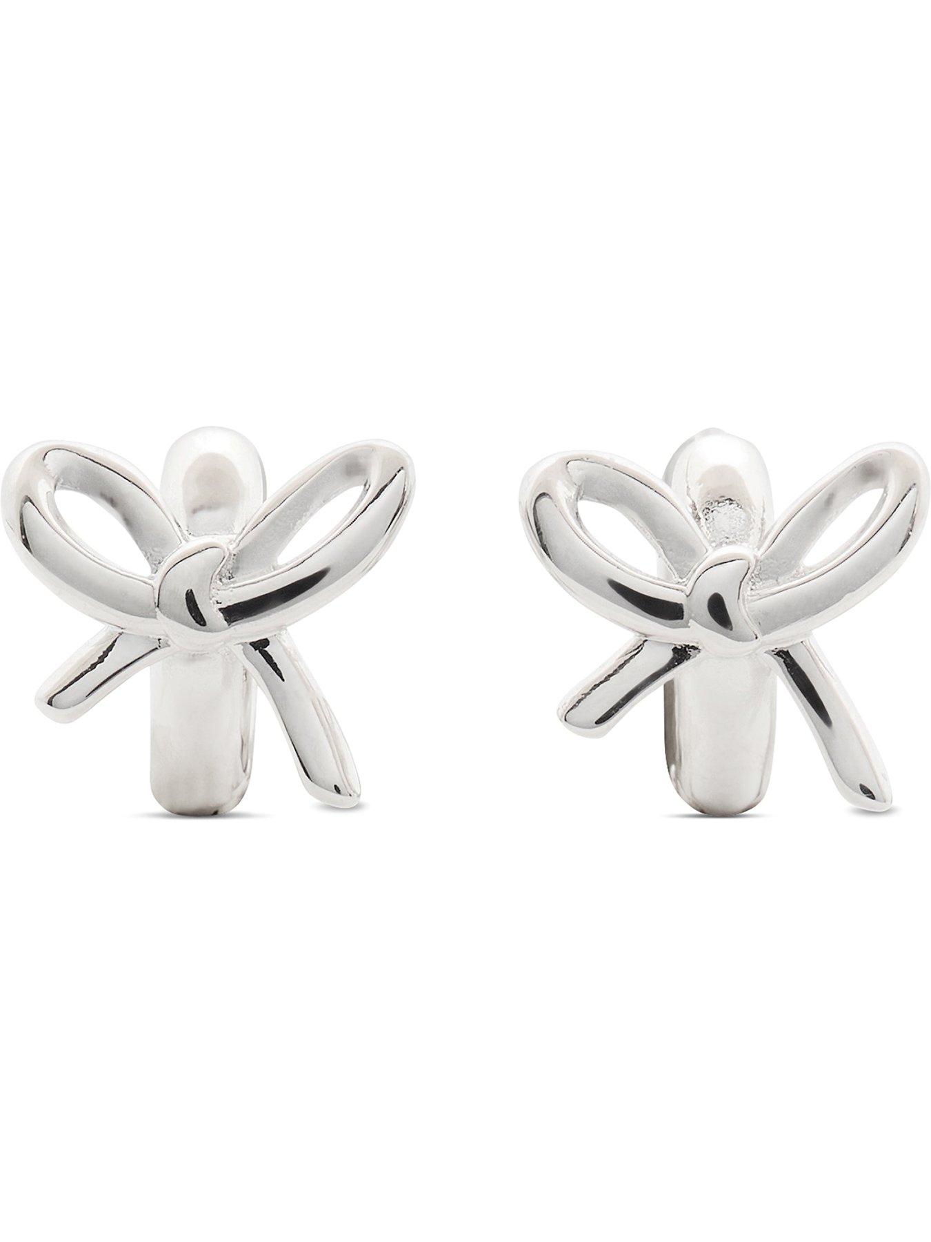 Kate Spade New York Girlie Pearlie Bow Huggies - Silver