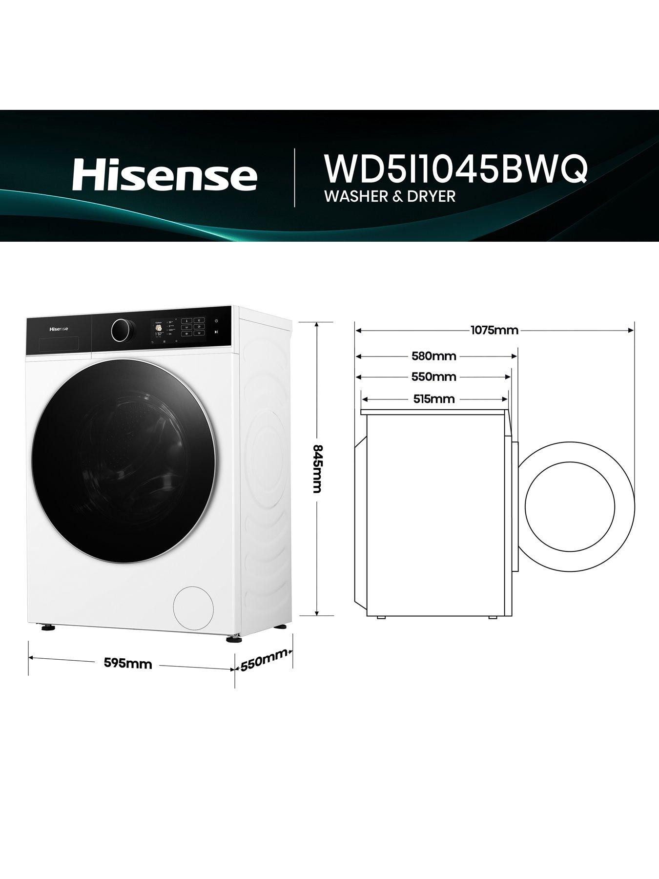 Image 6 of 8 of Hisense KitchenFit&trade;&nbsp;5i Series WD5I1045BWQ WiFi-enabled 10.5kg/6kg, 1400 Spin Washer Dryer - White - A/D Rated