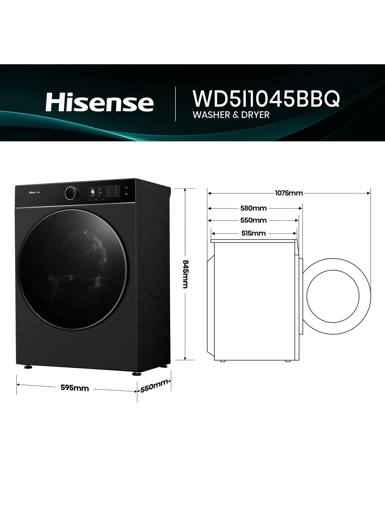 Image 7 of 8 of Hisense KitchenFit 5i Series WD5I1045BBQ WiFi-enabled 10.5kg/6kg, 1400 Spin Washer Dryer - Black - A/D Rated