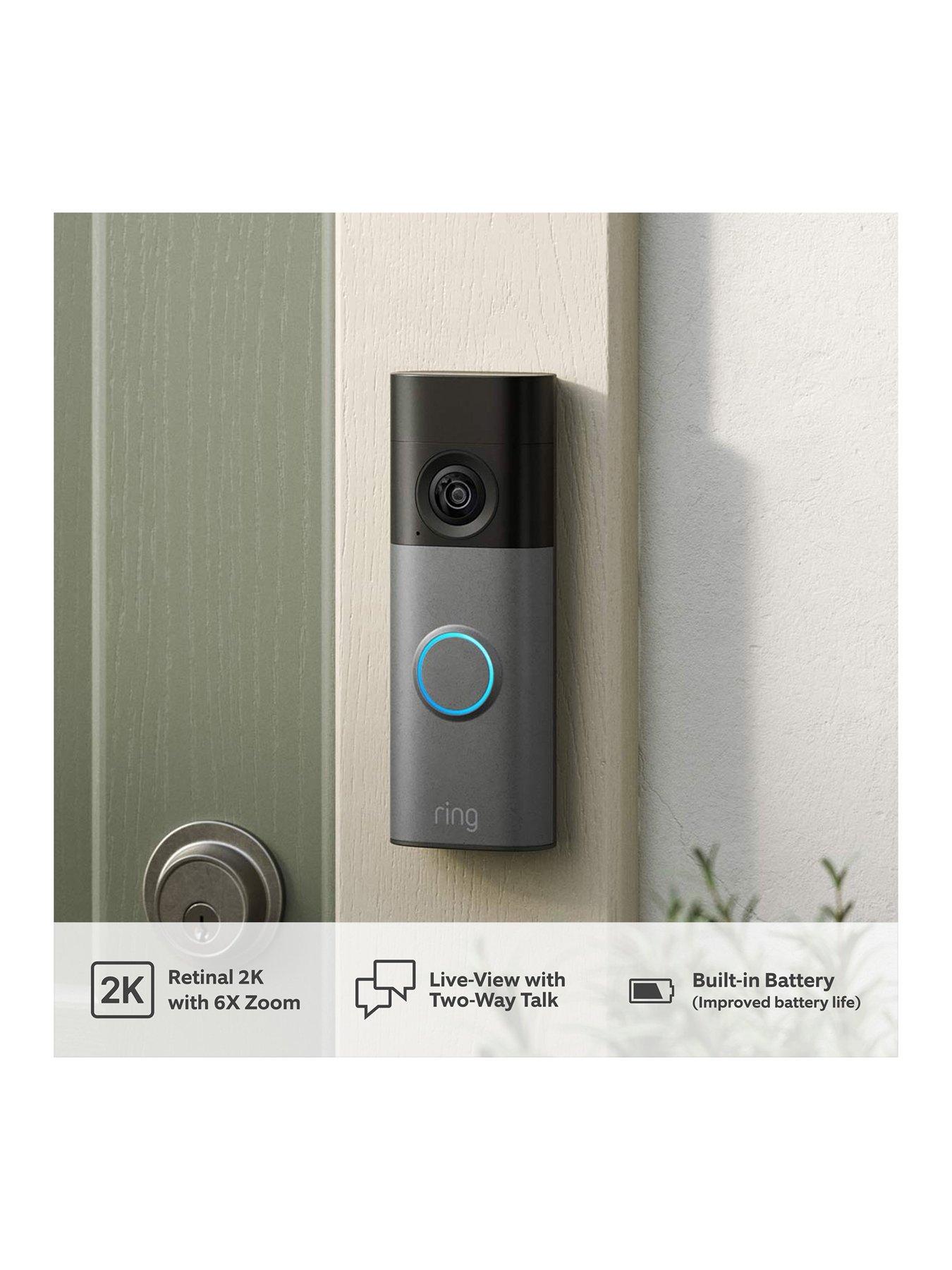 Image 2 of 8 of RING Battery Video Doorbell (2nd Gen) - Retinal 2K - Speckled Grey +  Chime (3rd Gen) Bundle