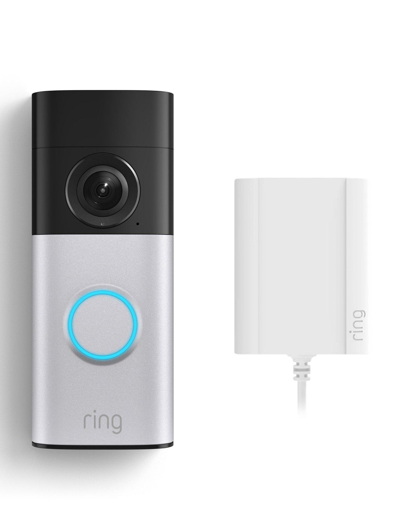 RING Wired Video Doorbell Plus (2nd Gen) with Plug-in Adapter - Retinal 2K and Head-to-Toe View - Nickel Silver (Newest Gen)