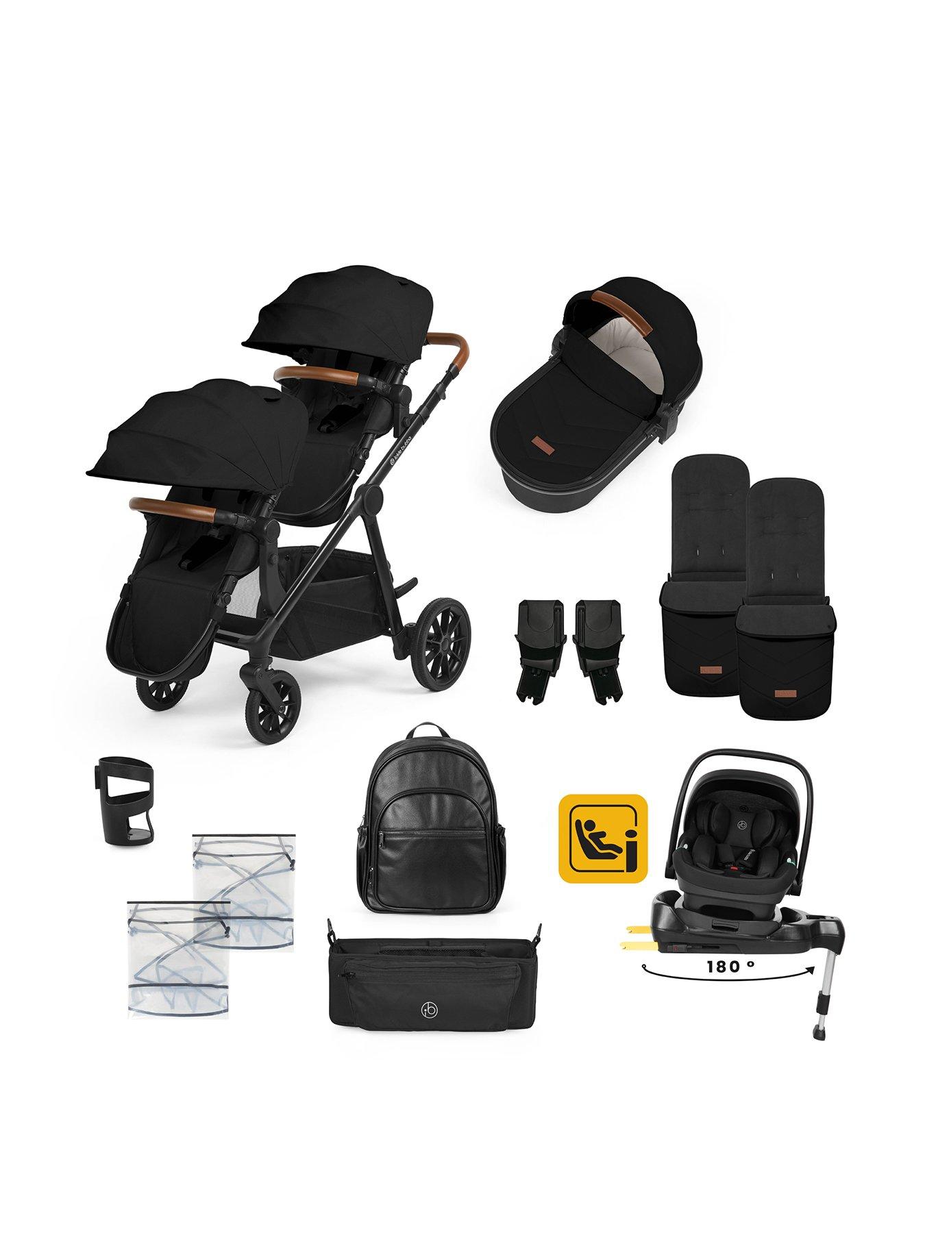 Ickle Bubba Virgo Growing Family 14 Piece Travel System with i-Size Nimbus Car Seat & Spin IsoFix Base - Black/Black/Tan
