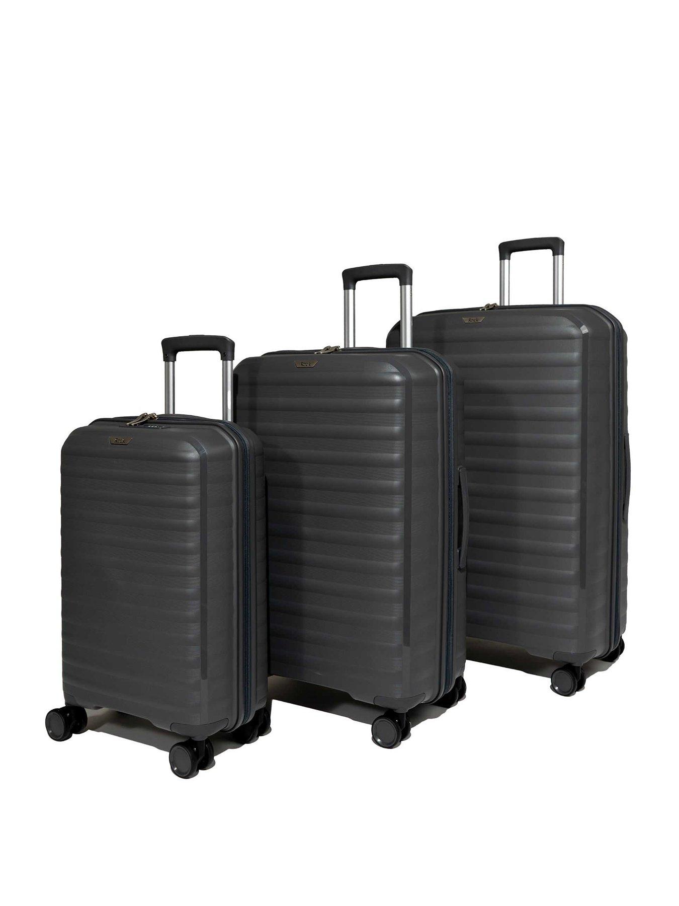 Image 1 of 6 of Rock Luggage Oslo Charcoal 3 Piece Suitcase Set