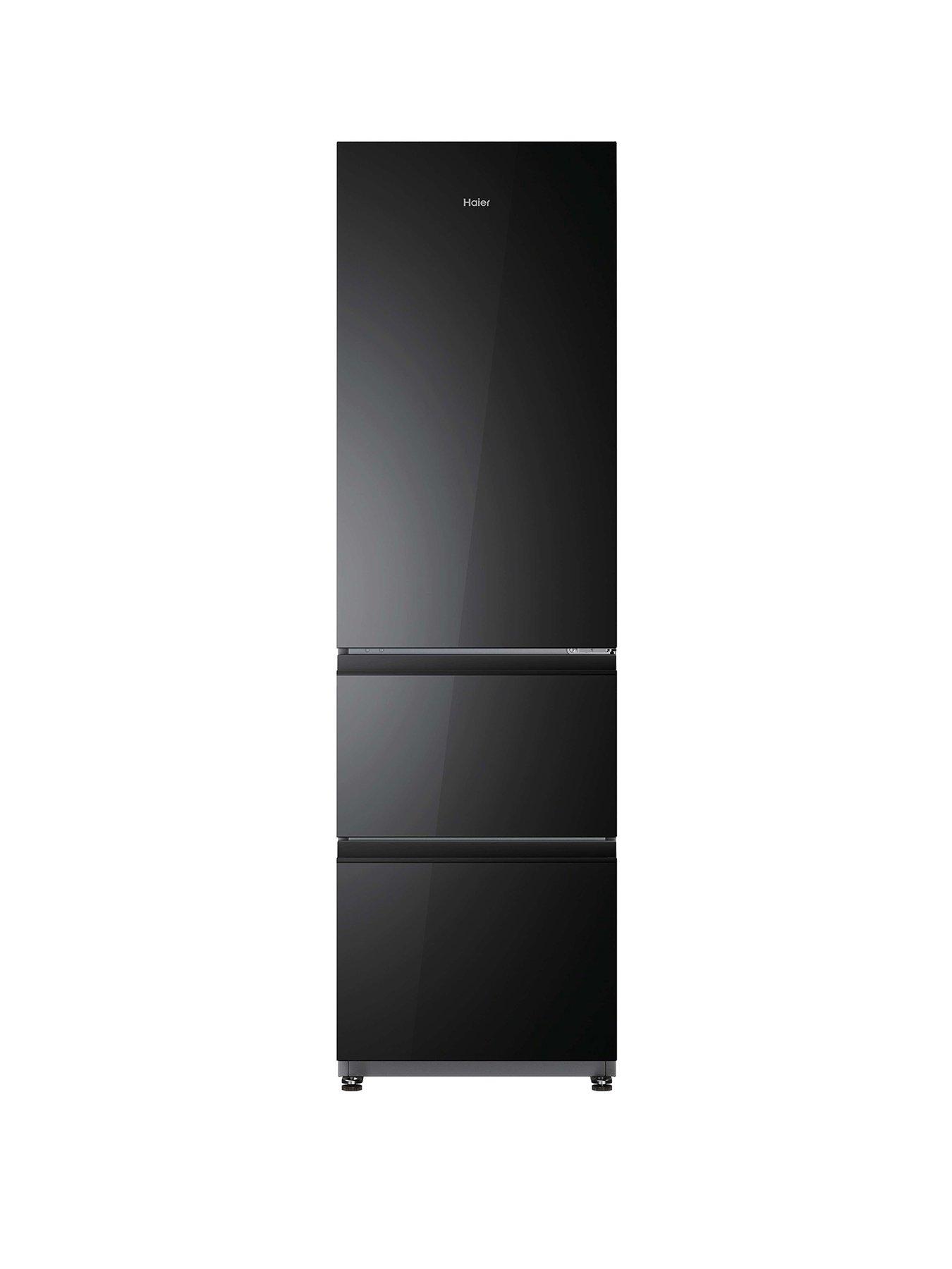 Haier HTR3518DNGBK 55cm 3D Combi Series 3 Obsidian Glass Freestanding Fridge Freezer Black