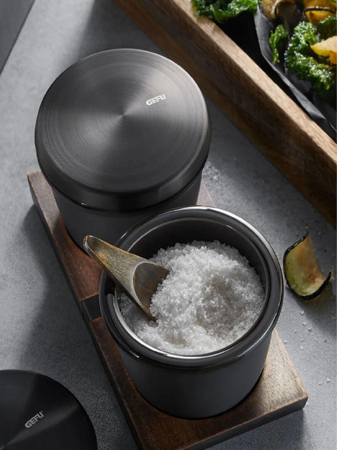 Image 3 of 7 of Gefu X-plosion Salt Or Spice Pot With Wooden Spoon Black (150 Ml)
