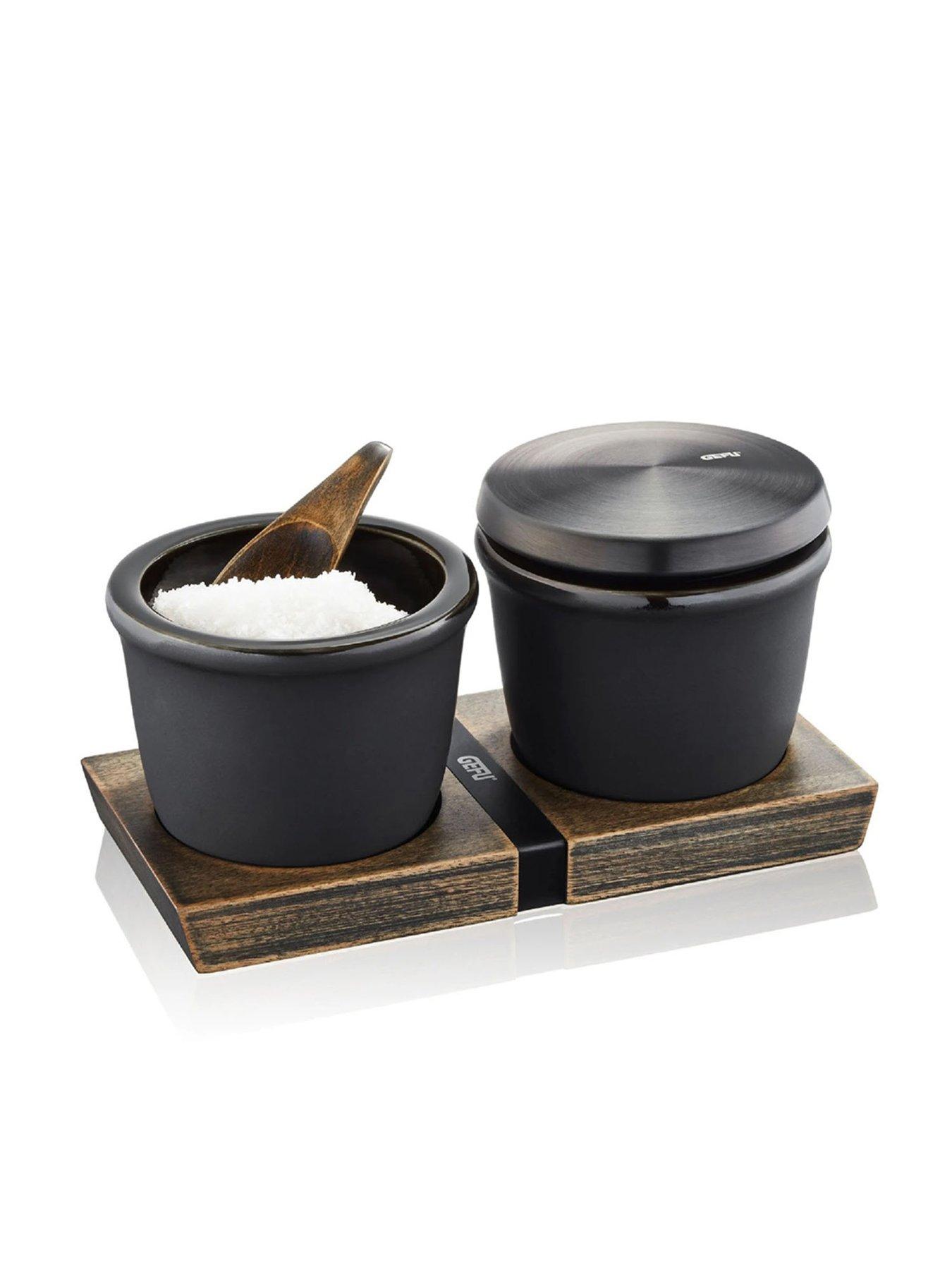 Image 4 of 7 of Gefu X-plosion Salt Or Spice Pot With Wooden Spoon Black (150 Ml)