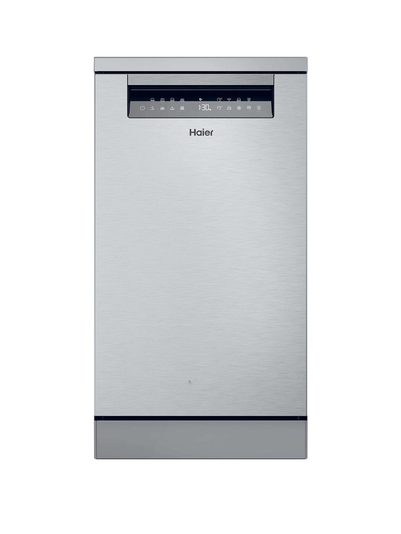 Haier I-Pro Shine Series 5 XF1C3TB1FX-80 Slimline Dishwasher, 11 Place Settings, Wifi, Silver, C Rated
