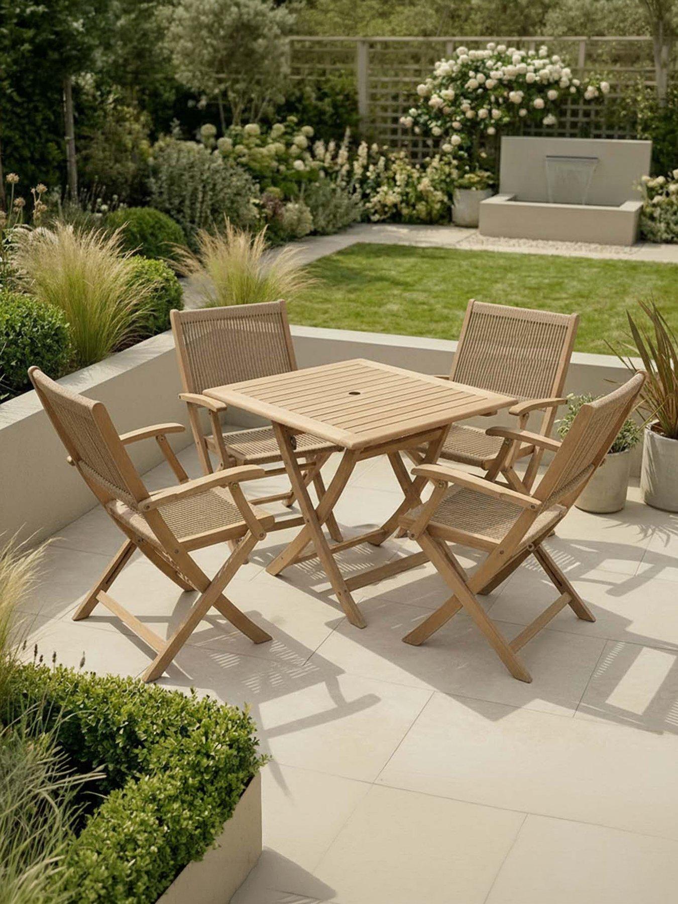 Royalcraft London Square Folding Set With 4 London Rope Folding Armchairs