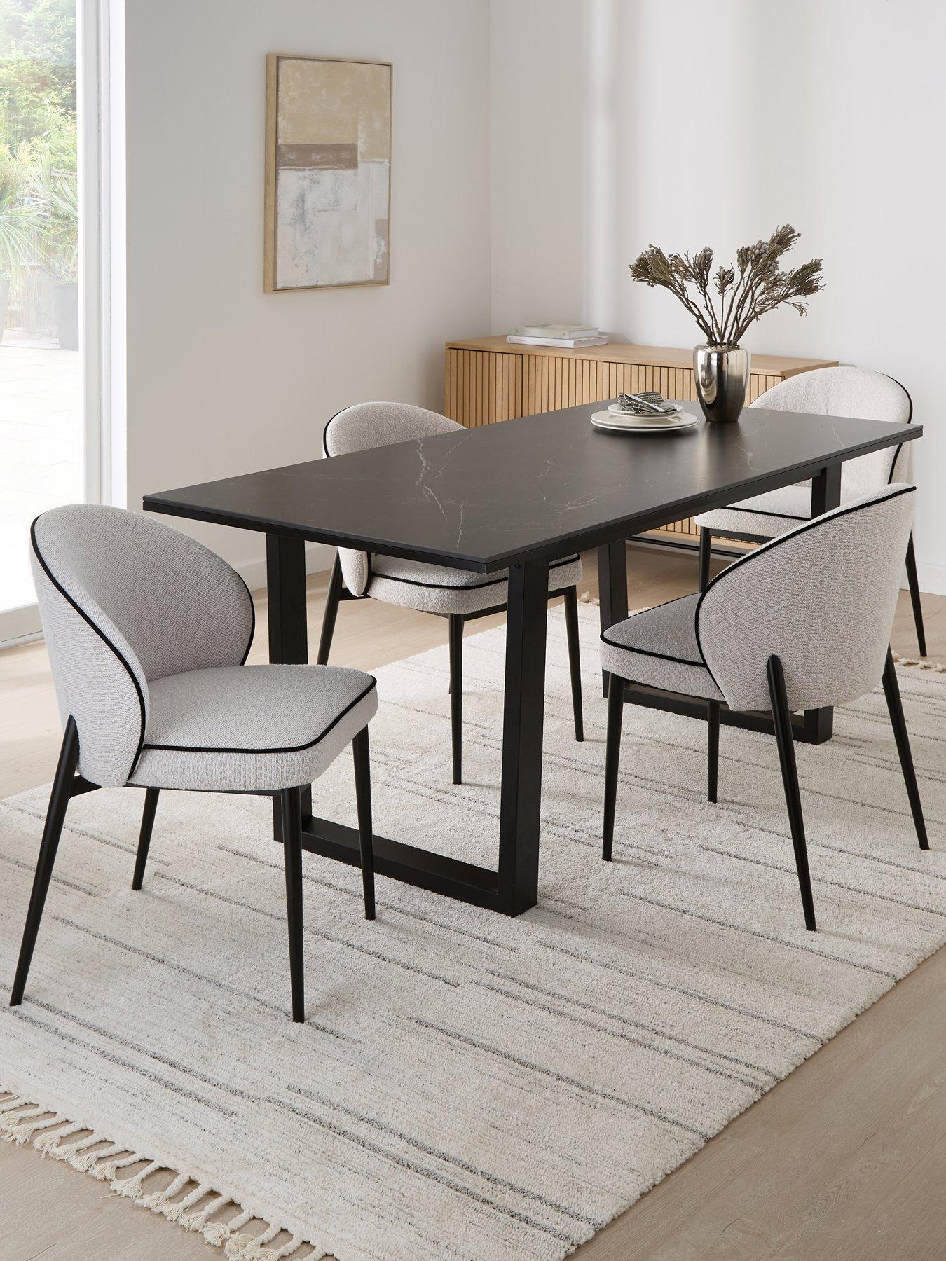 The Very Collection Etta Dining Table With Black Marble Effect Top & 4 Maya Chairs