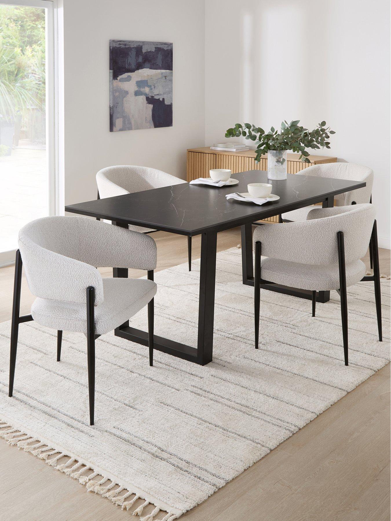 The Very Collection Etta Dining Table With Black Marble Effect Top & 4 Romie Chairs
