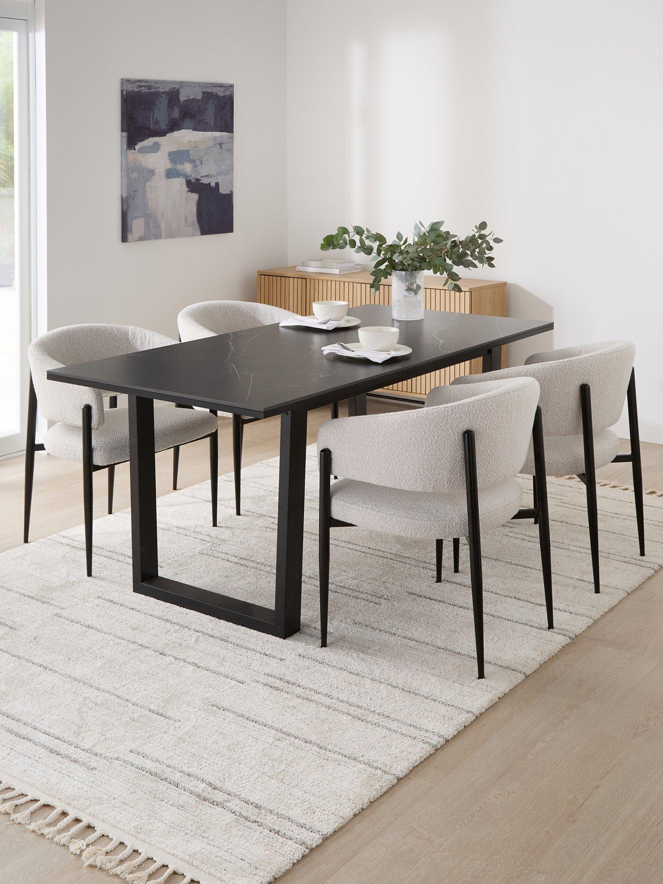 Image 6 of 7 of The Very Collection Etta Dining Table With Black Marble Effect Top &amp; 4 Romie Chairs