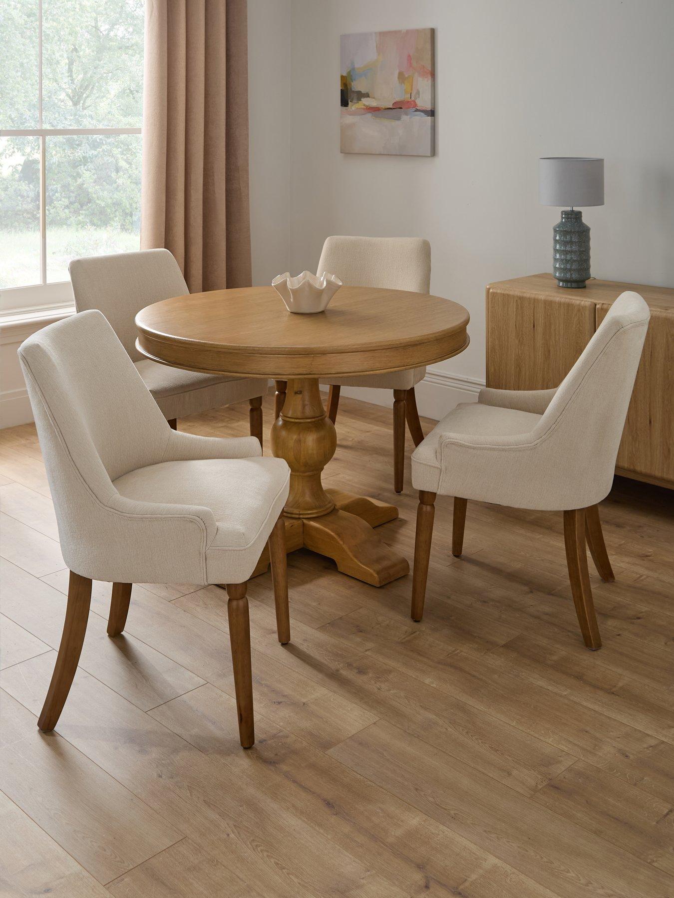 The Very Collection Camille 110cm Solid Wood Pedestal Dining Table & 4 Camille Dining Chairs