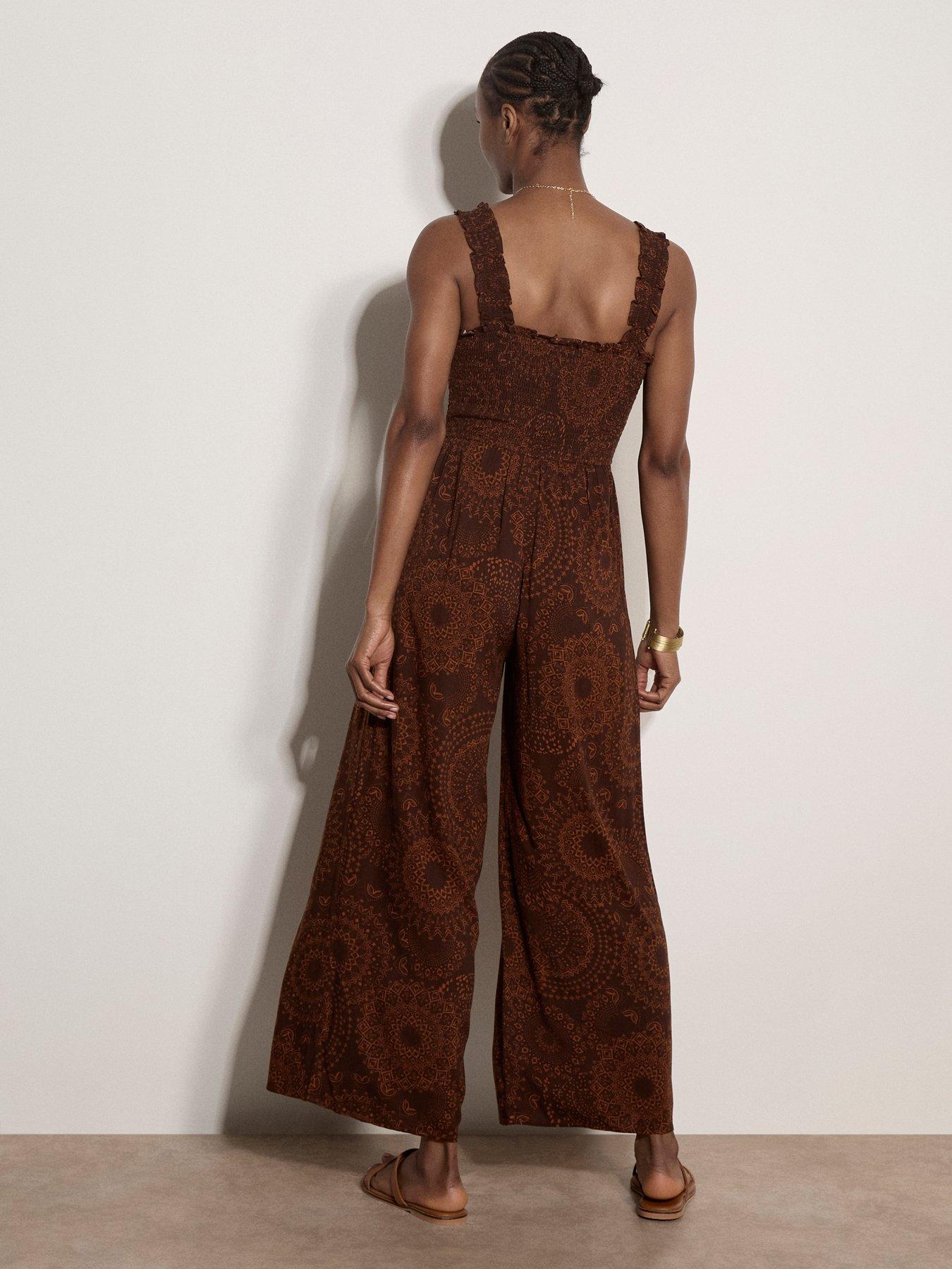 Image 2 of 4 of Apricot Mono Kaleidoscope Smock Jumpsuit - Brown