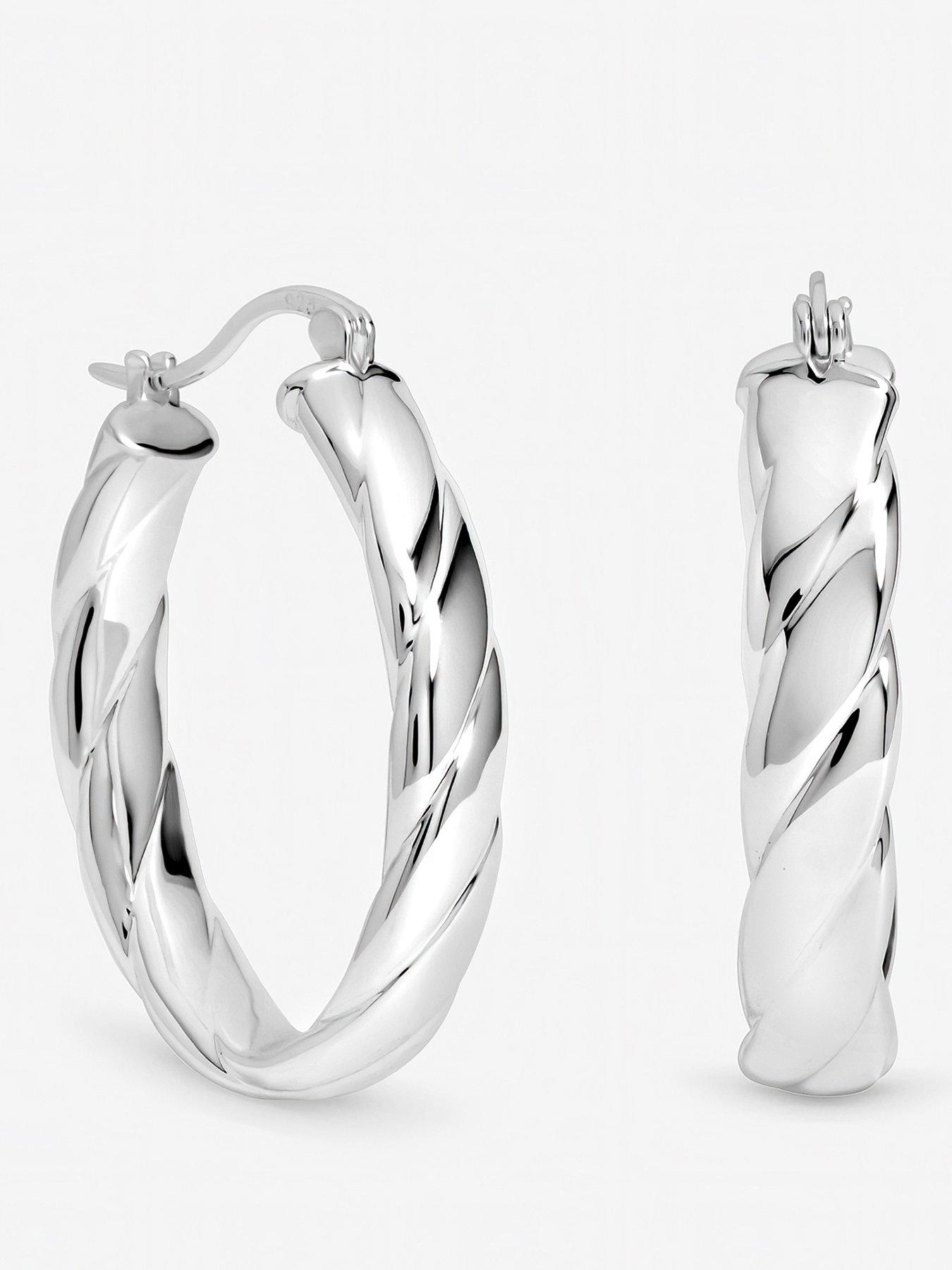 Inicio Sterling Silver Plated Polished Textured Oval Hoop Earrings