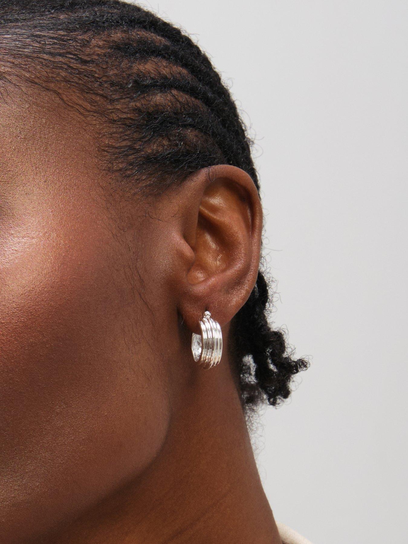 Image 2 of 3 of Inicio Sterling Silver Plated Ridged Hoop Earrings