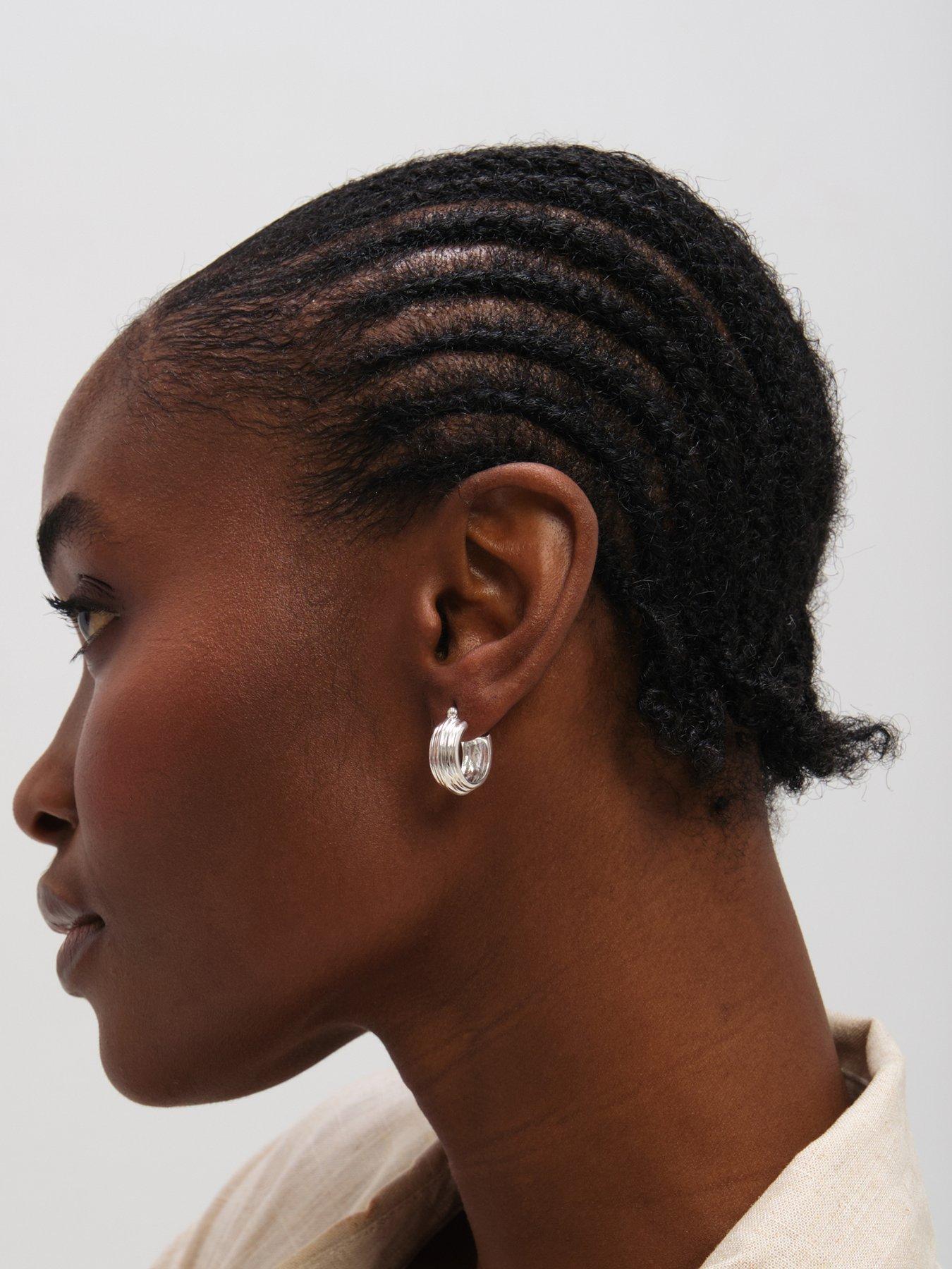 Image 3 of 3 of Inicio Sterling Silver Plated Ridged Hoop Earrings