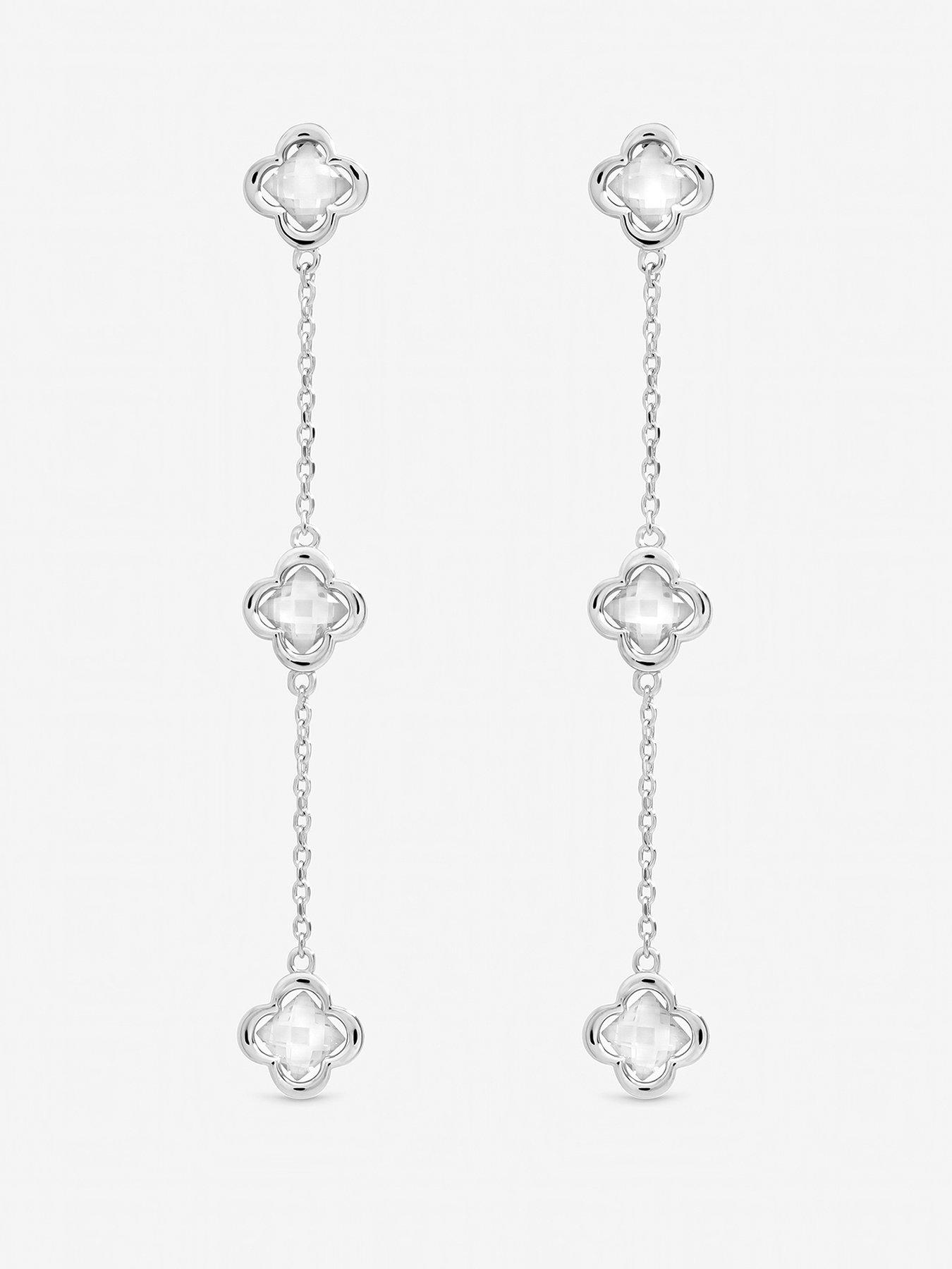 Inicio Inicio Sterling Silver Plated Crystal Fine Triple Clover Drop Earrings