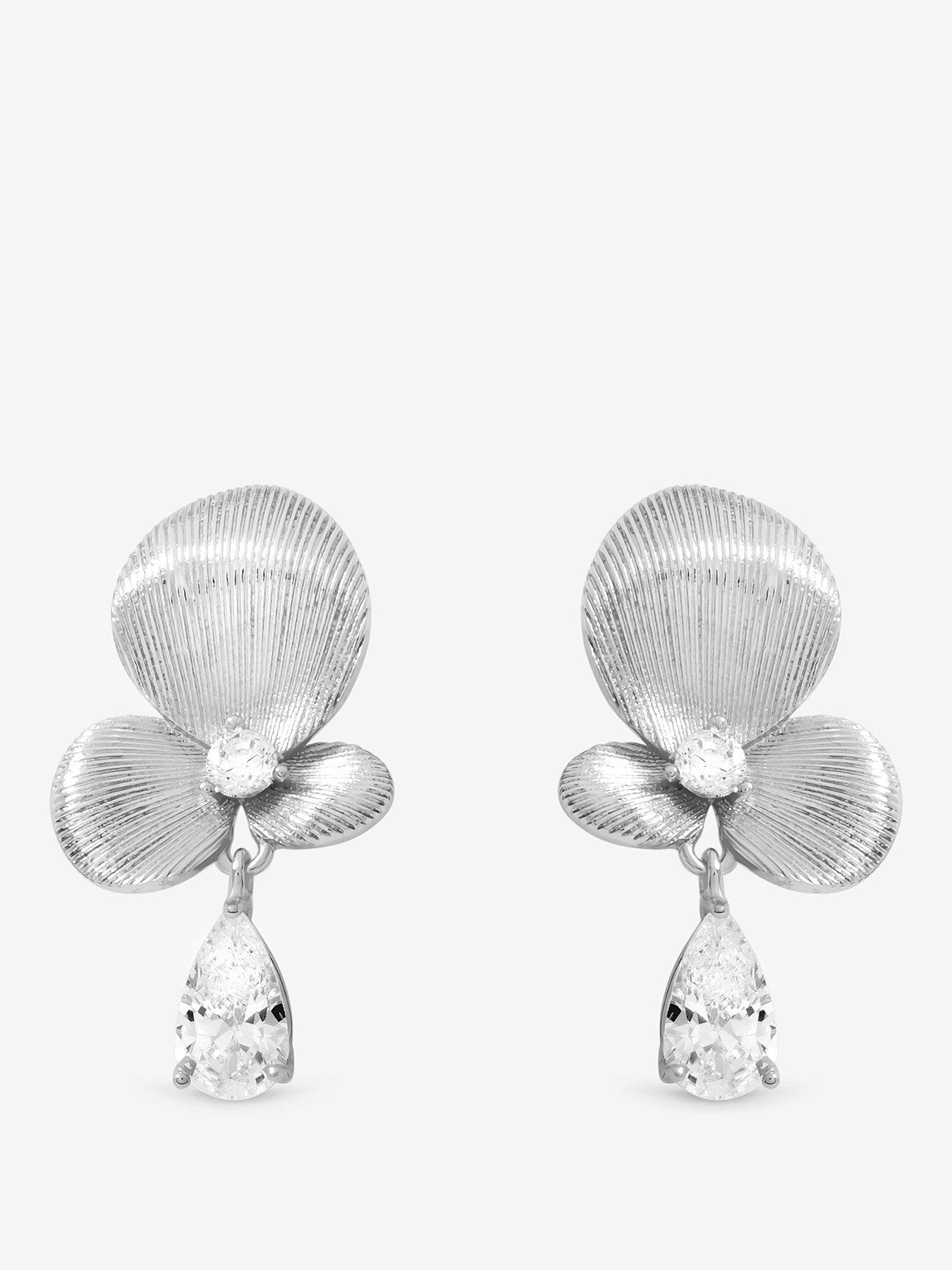 Inicio Inicio Sterling Silver Plated Satin Floral Drop Earrings