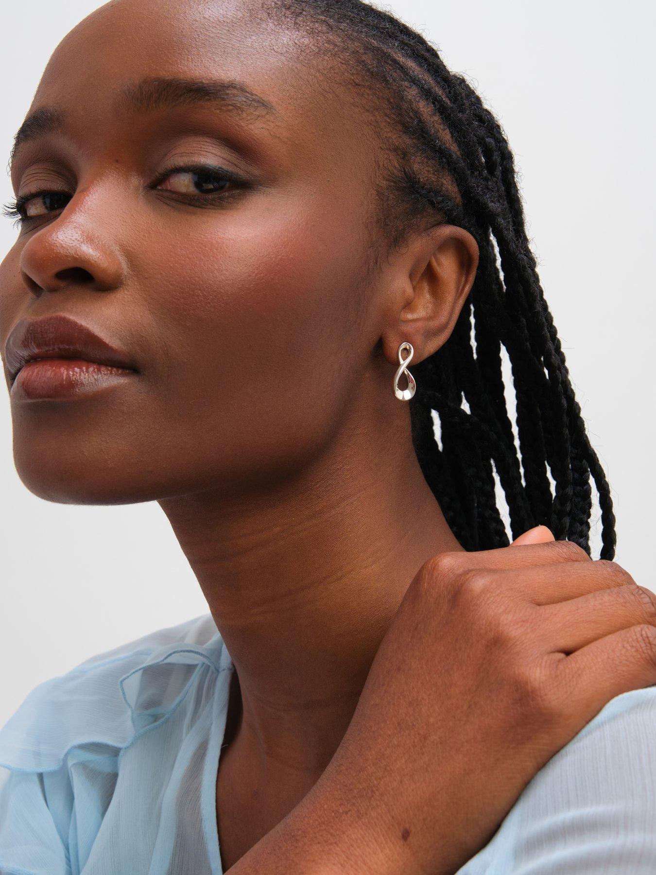 Image 3 of 4 of Inicio Inicio Sterling Silver Plated Organic Infinity Stud Earrings