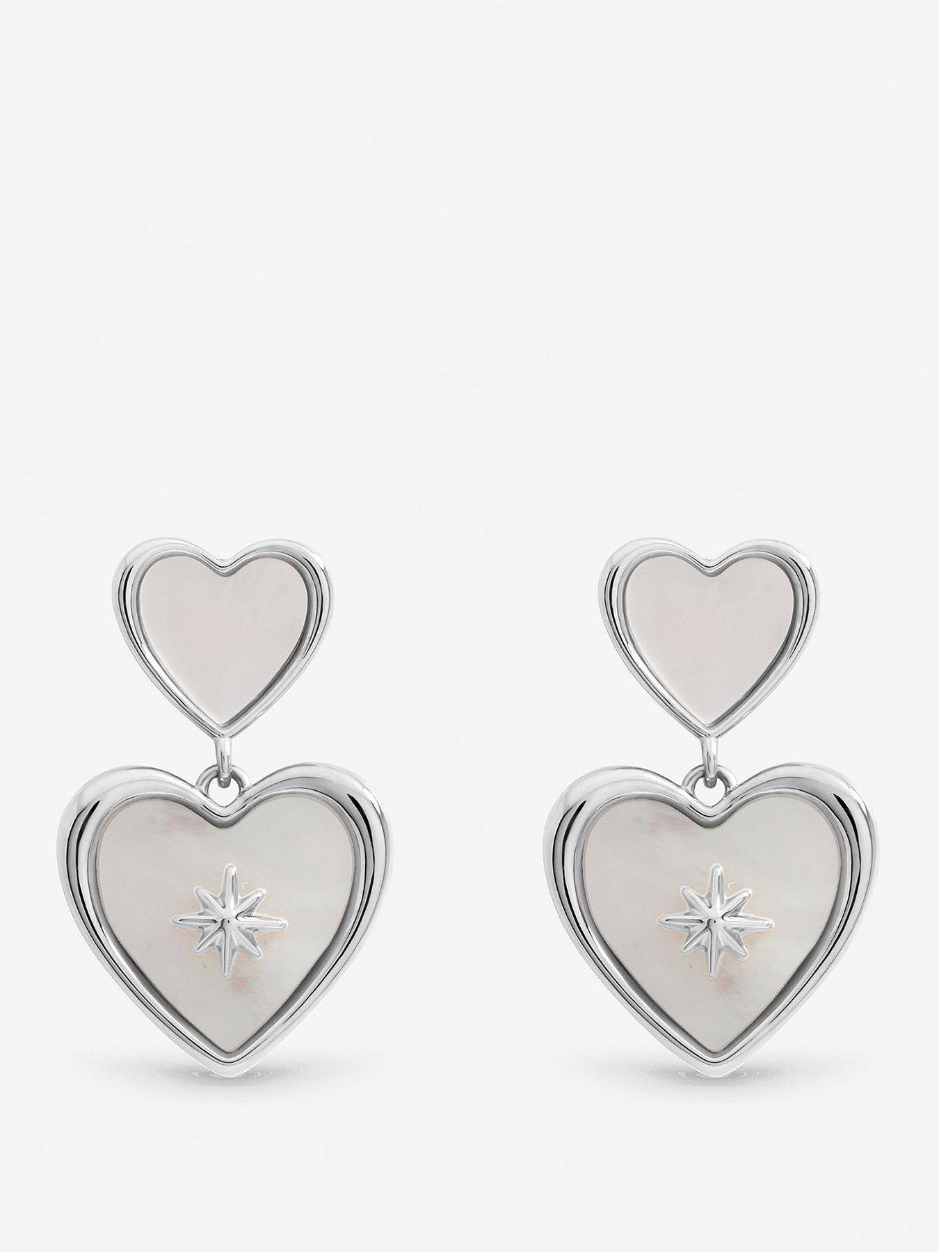 Inicio Sterling Silver Plated Mother of Pearl Celestial Heart Drop Earrings