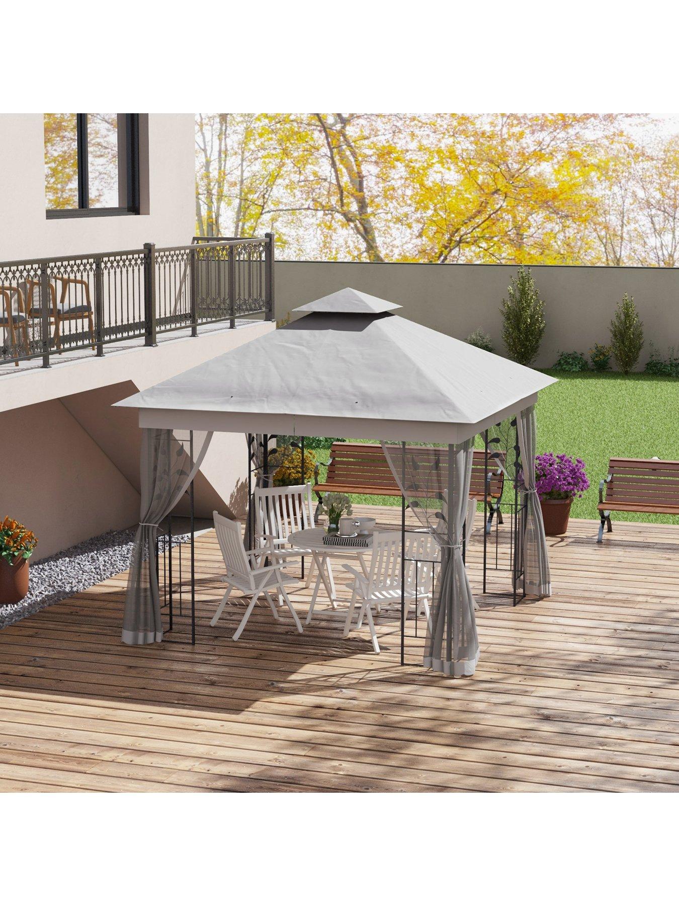 Image 1 of 7 of OutSunny 3X3M Garden Gazebo With Double Roof Canopy With Netting -Light Grey