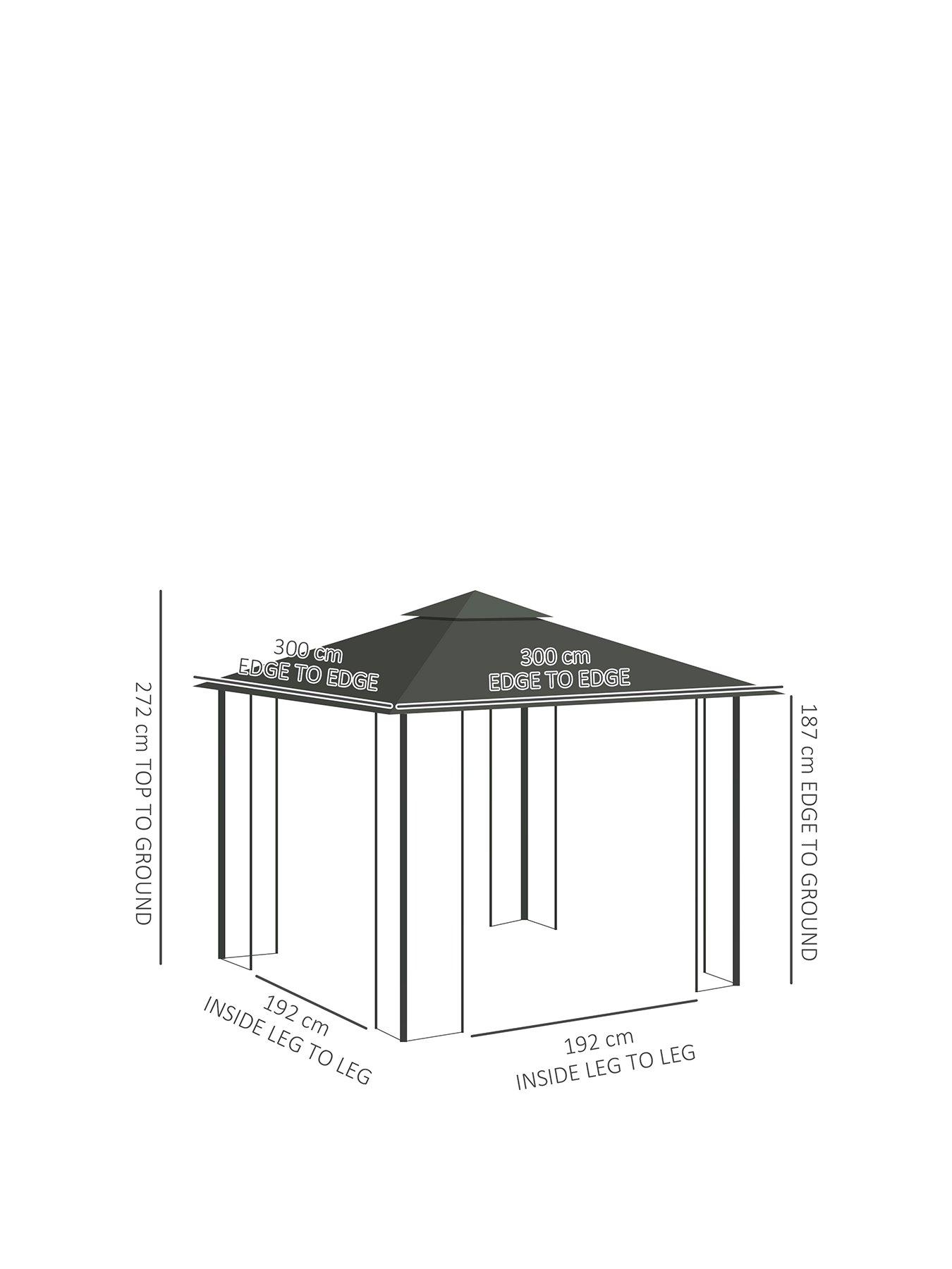 Image 2 of 7 of OutSunny 3X3M Garden Gazebo With Double Roof Canopy With Netting -Light Grey
