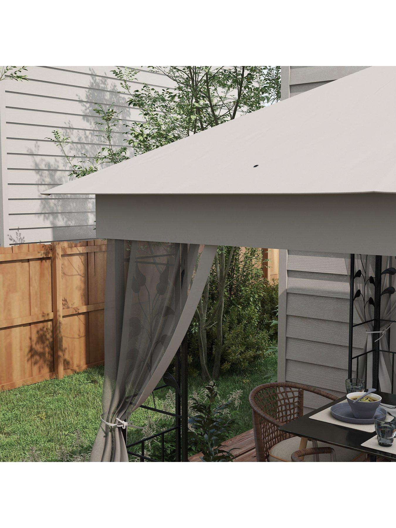Image 3 of 7 of OutSunny 3X3M Garden Gazebo With Double Roof Canopy With Netting -Light Grey