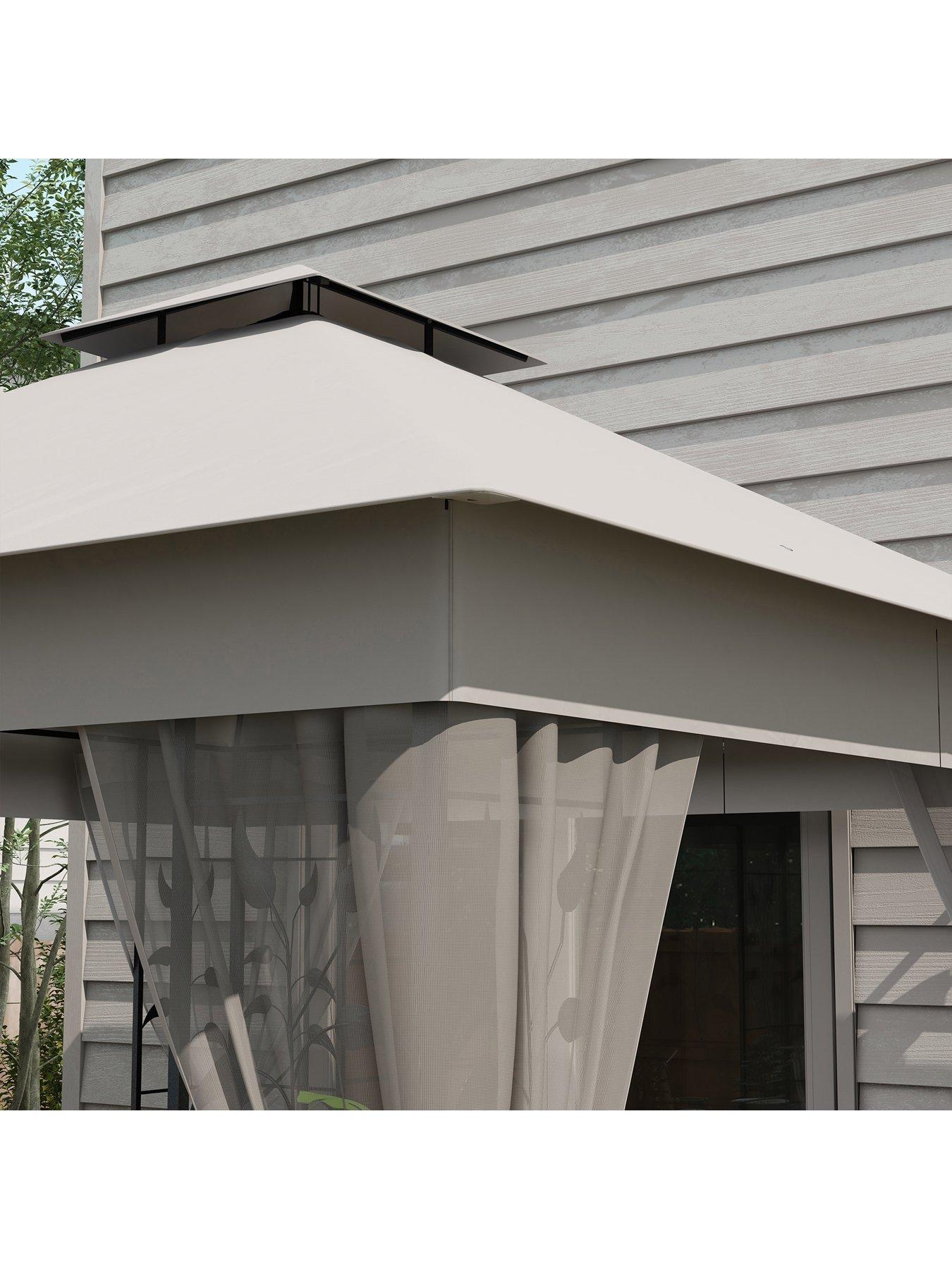 Image 4 of 7 of OutSunny 3X3M Garden Gazebo With Double Roof Canopy With Netting -Light Grey