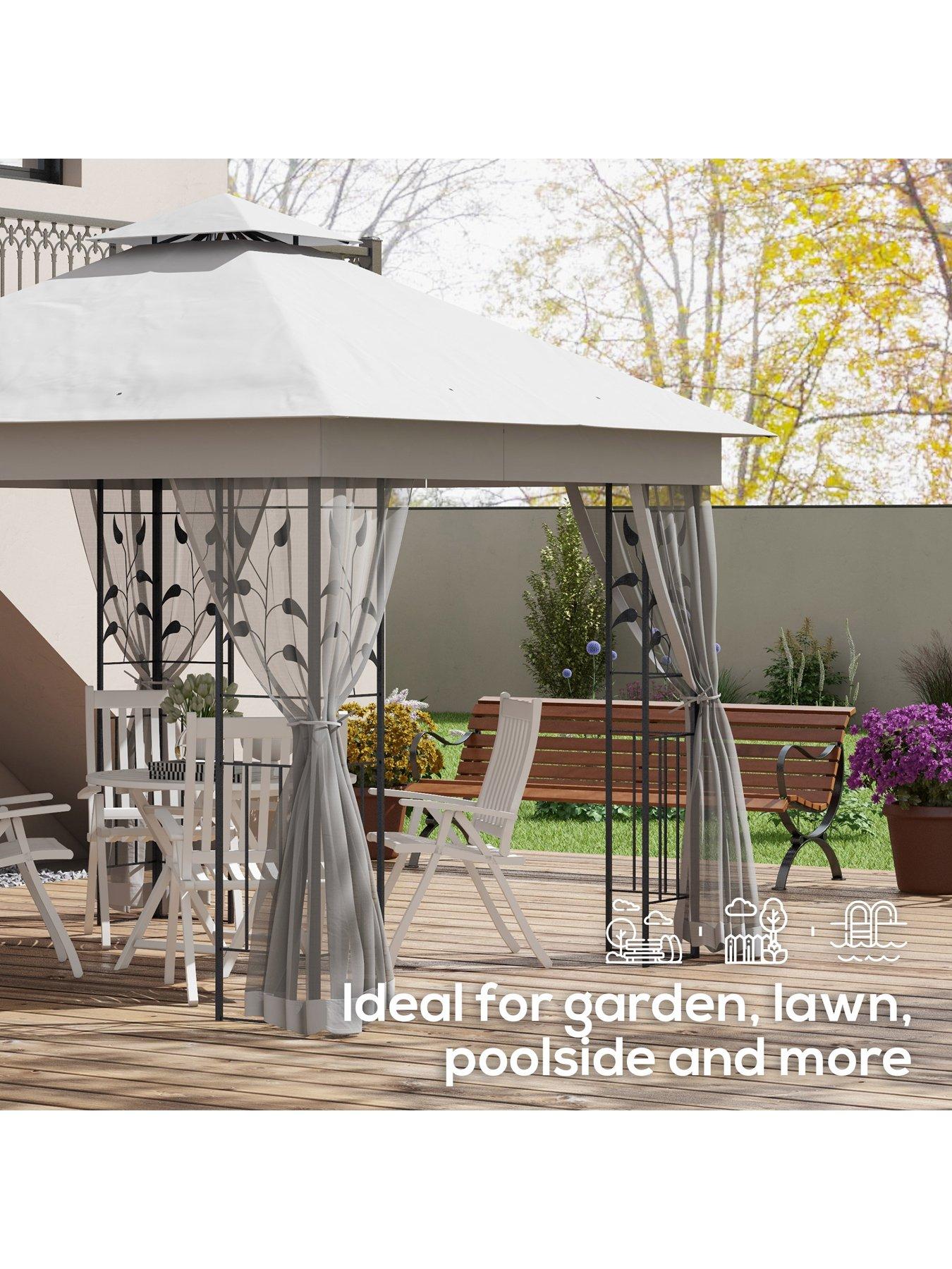 Image 5 of 7 of OutSunny 3X3M Garden Gazebo With Double Roof Canopy With Netting -Light Grey