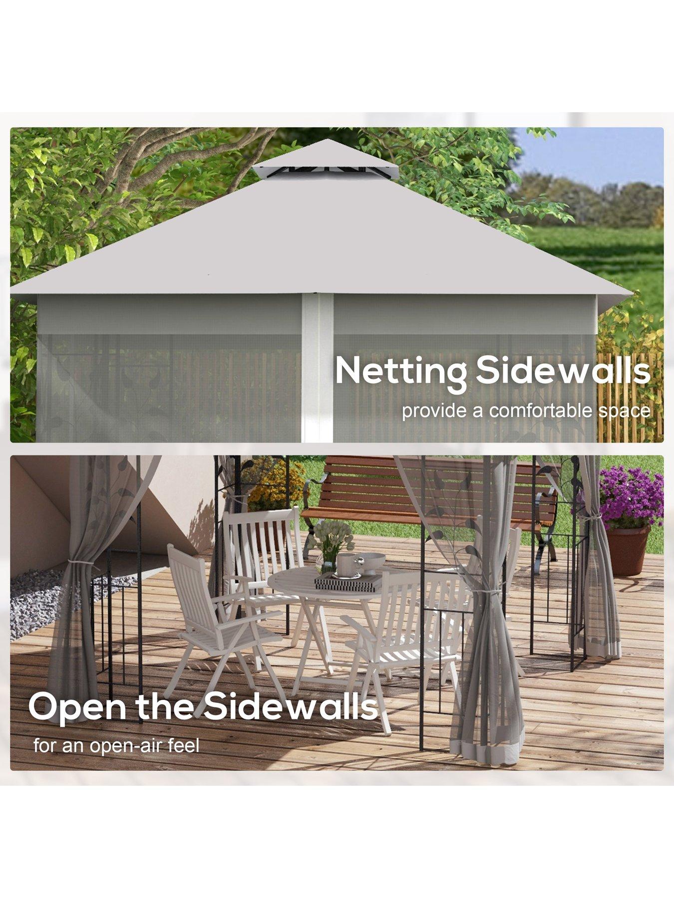 Image 6 of 7 of OutSunny 3X3M Garden Gazebo With Double Roof Canopy With Netting -Light Grey
