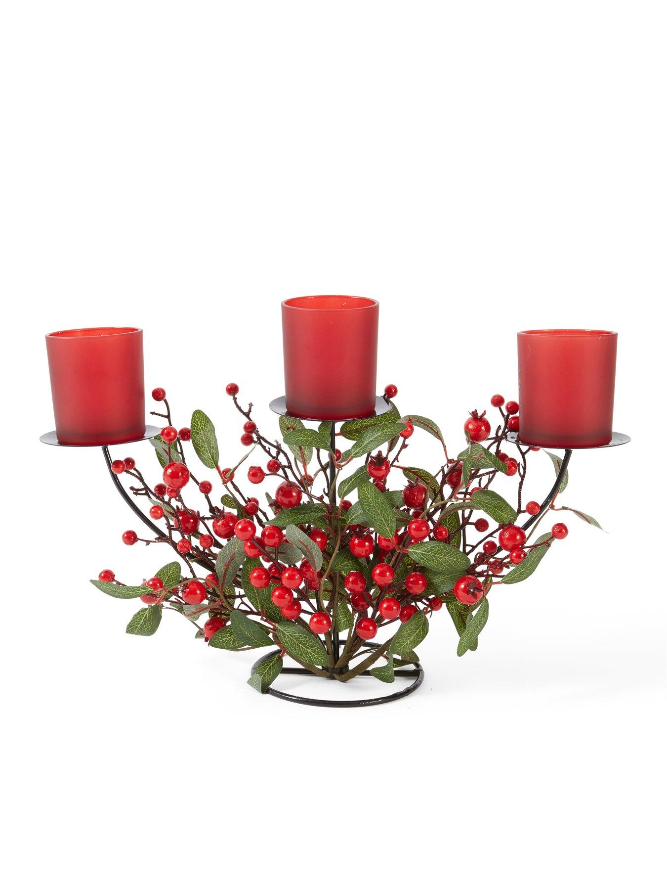 Image 2 of 5 of Festive Red Berry Christmas&nbsp;Table Centre Piece Candleholder - 70&nbsp;cm