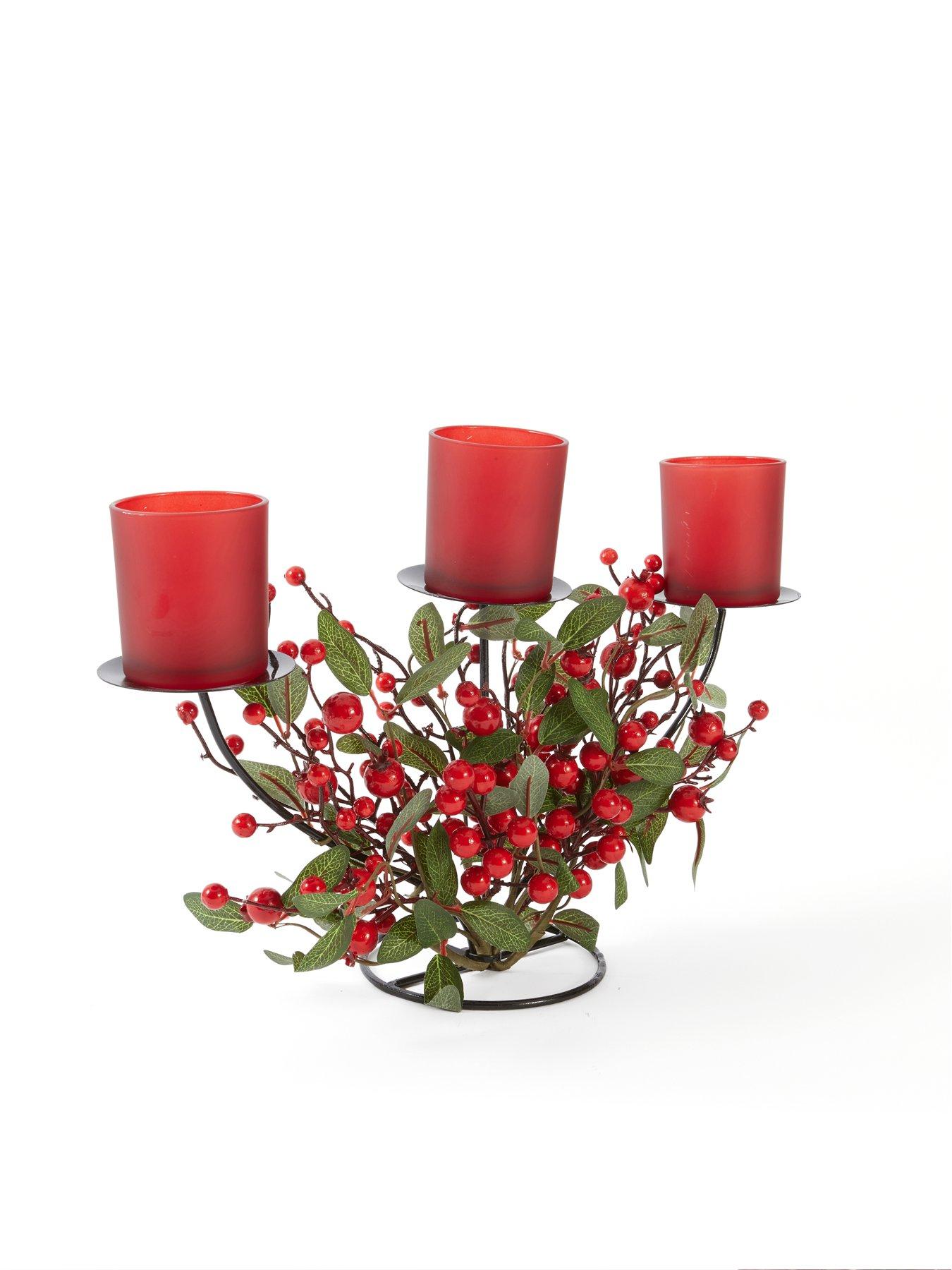 Image 3 of 5 of Festive Red Berry Christmas&nbsp;Table Centre Piece Candleholder - 70&nbsp;cm