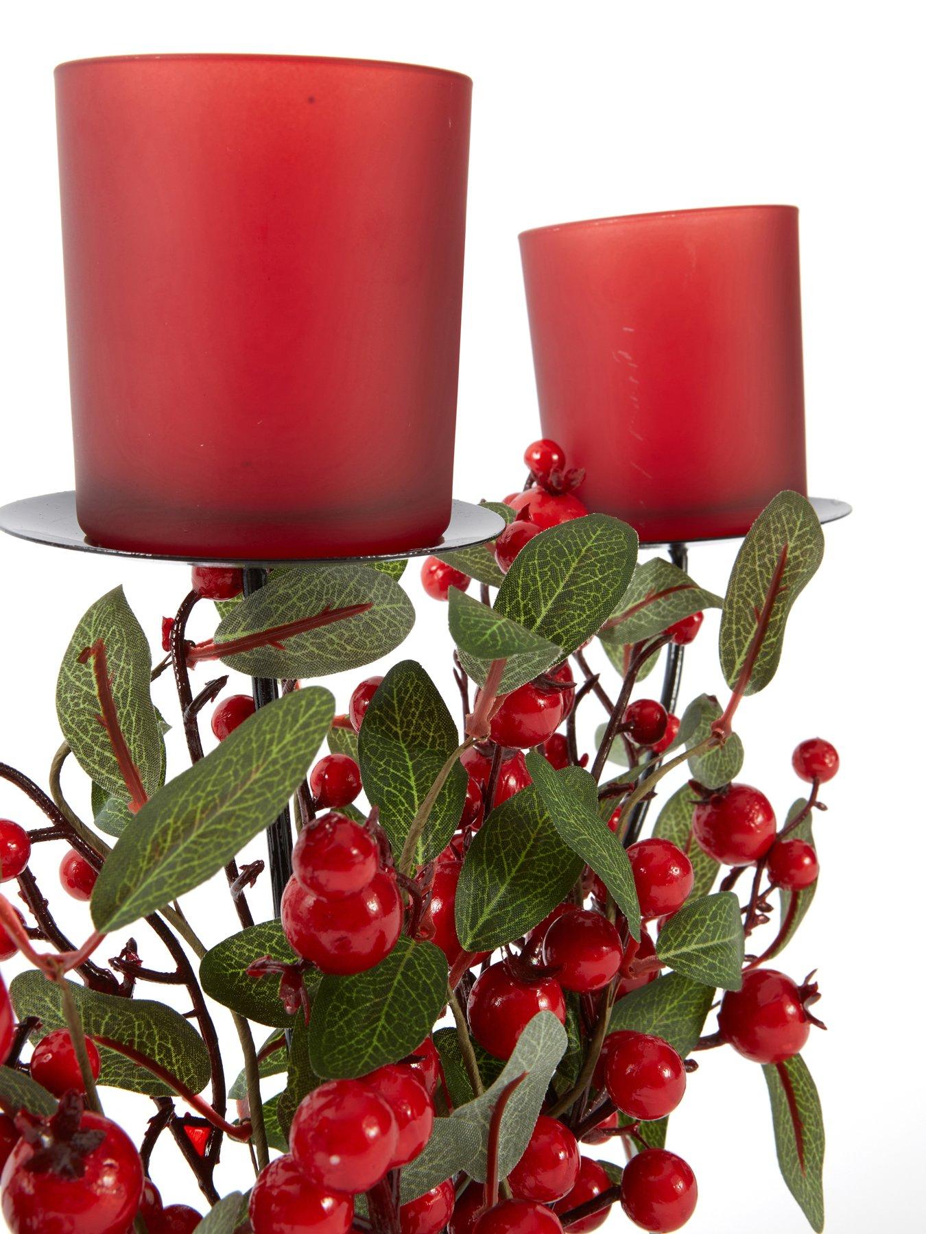 Image 4 of 5 of Festive Red Berry Christmas&nbsp;Table Centre Piece Candleholder - 70&nbsp;cm