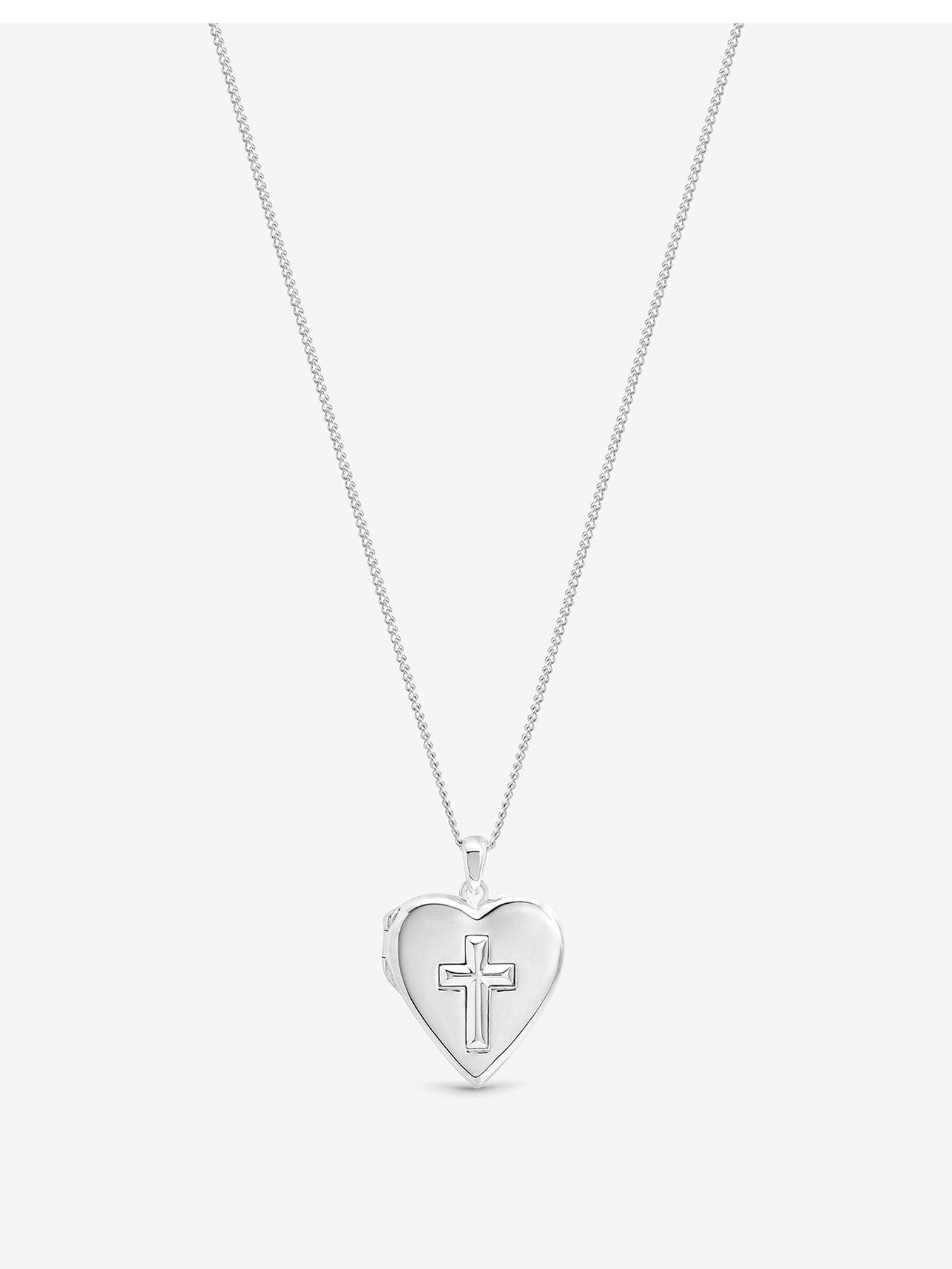 Inicio Sterling Silver Plated Heart Cross Locket - Gift Pouch