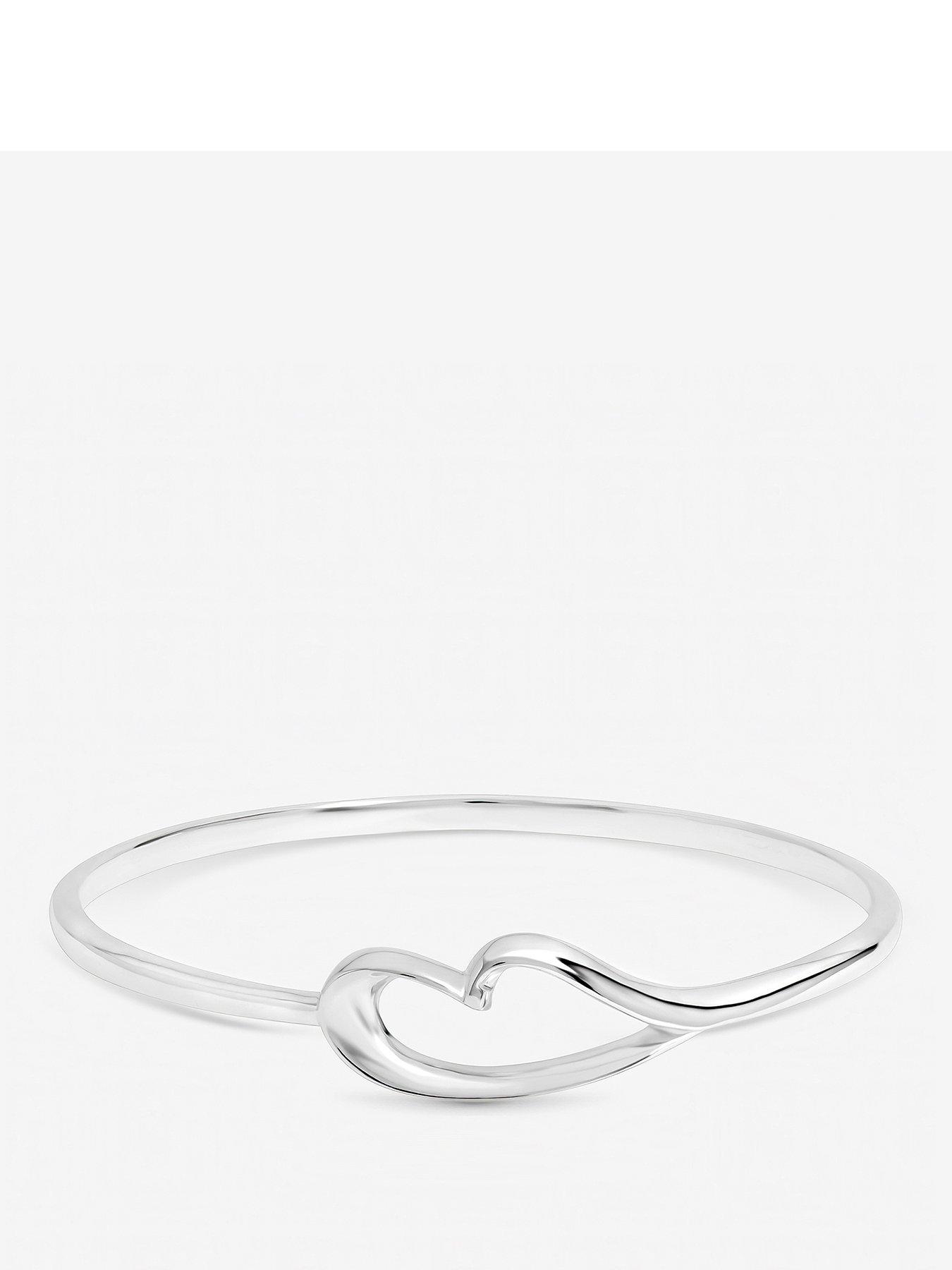 Image 1 of 4 of Inicio Sterling Silver Plated Polished Heart Bangle - Gift Pouch