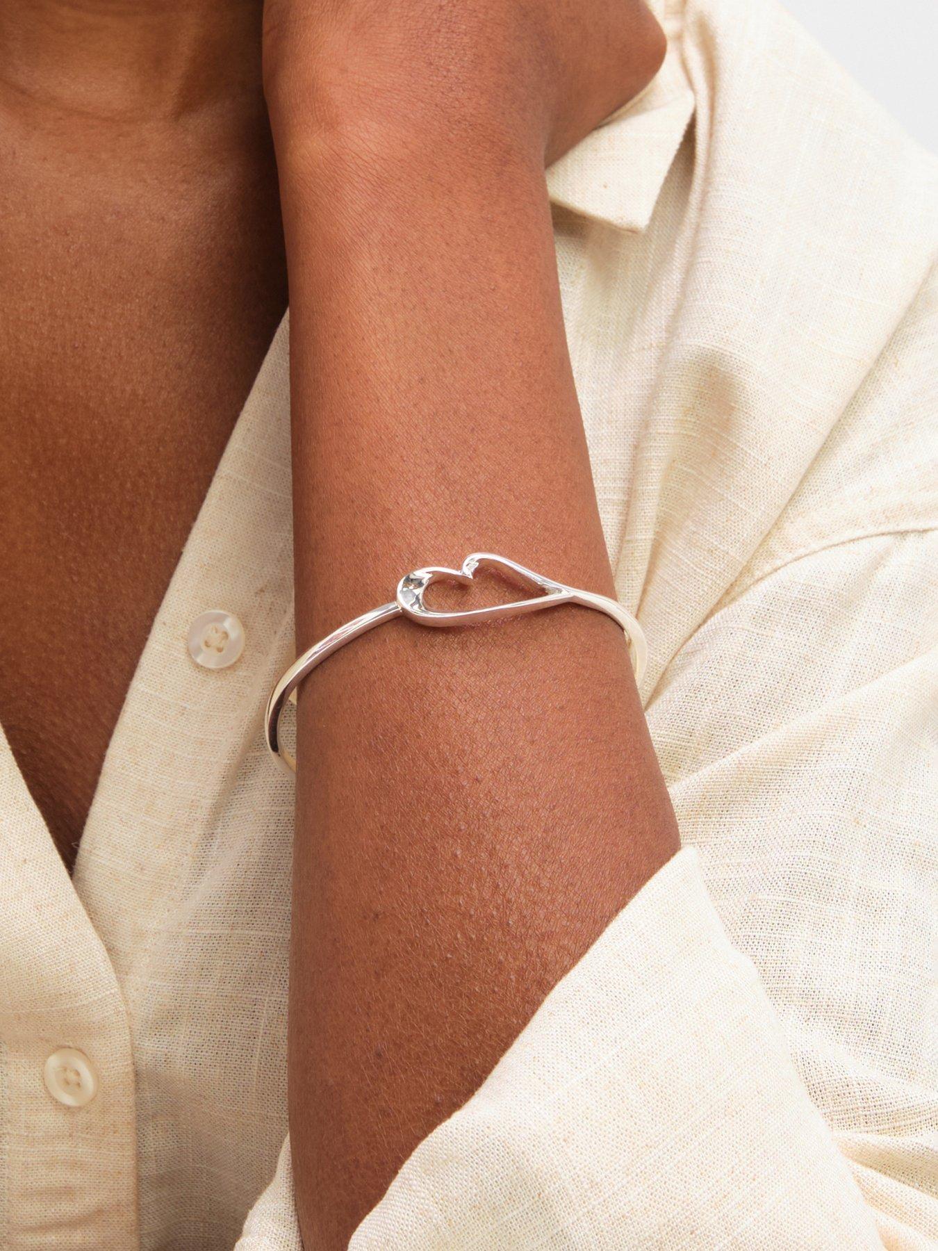 Image 2 of 4 of Inicio Sterling Silver Plated Polished Heart Bangle - Gift Pouch