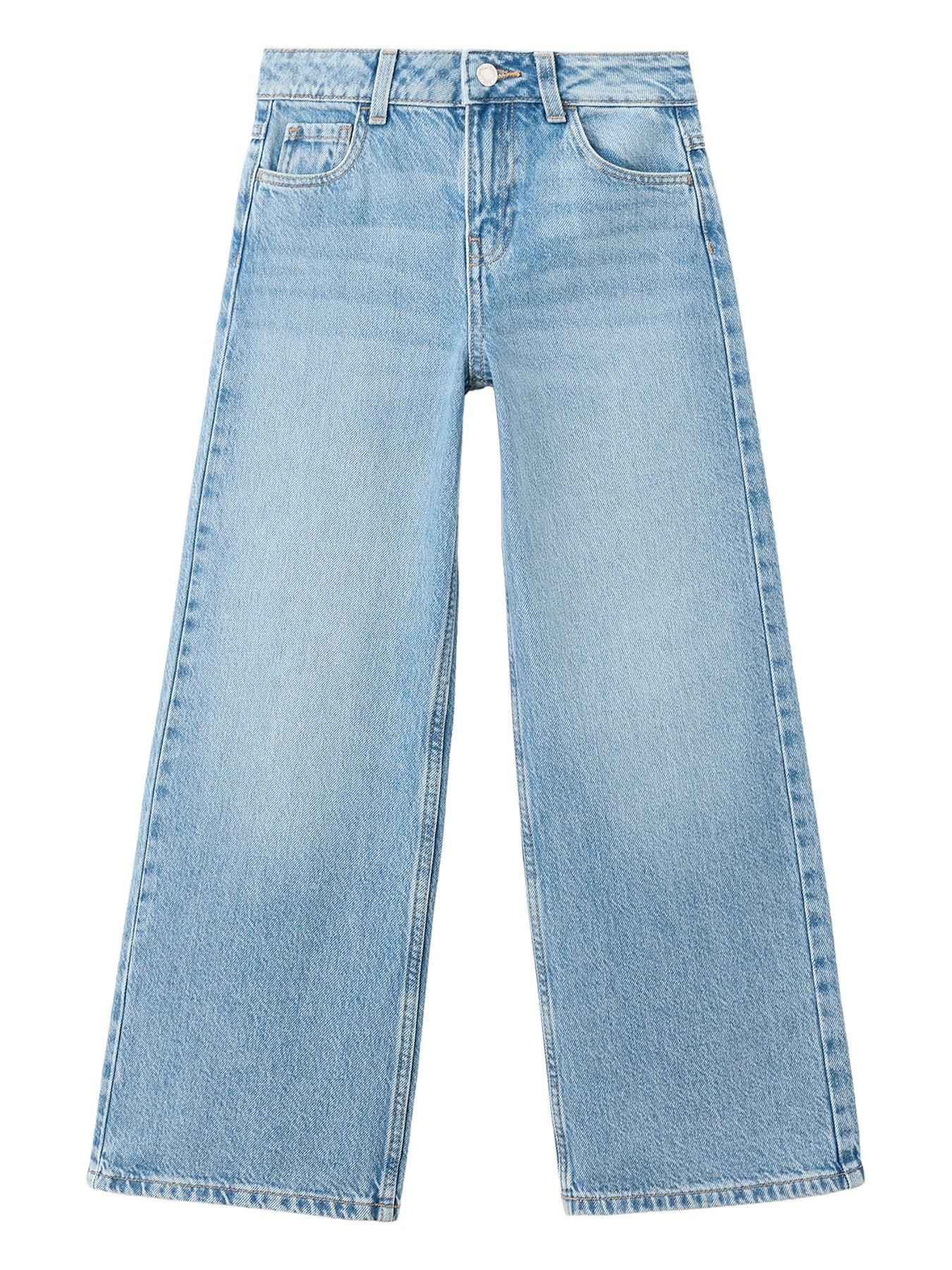 Image 1 of 4 of Mango Girls Wide Leg Jeans - Blue