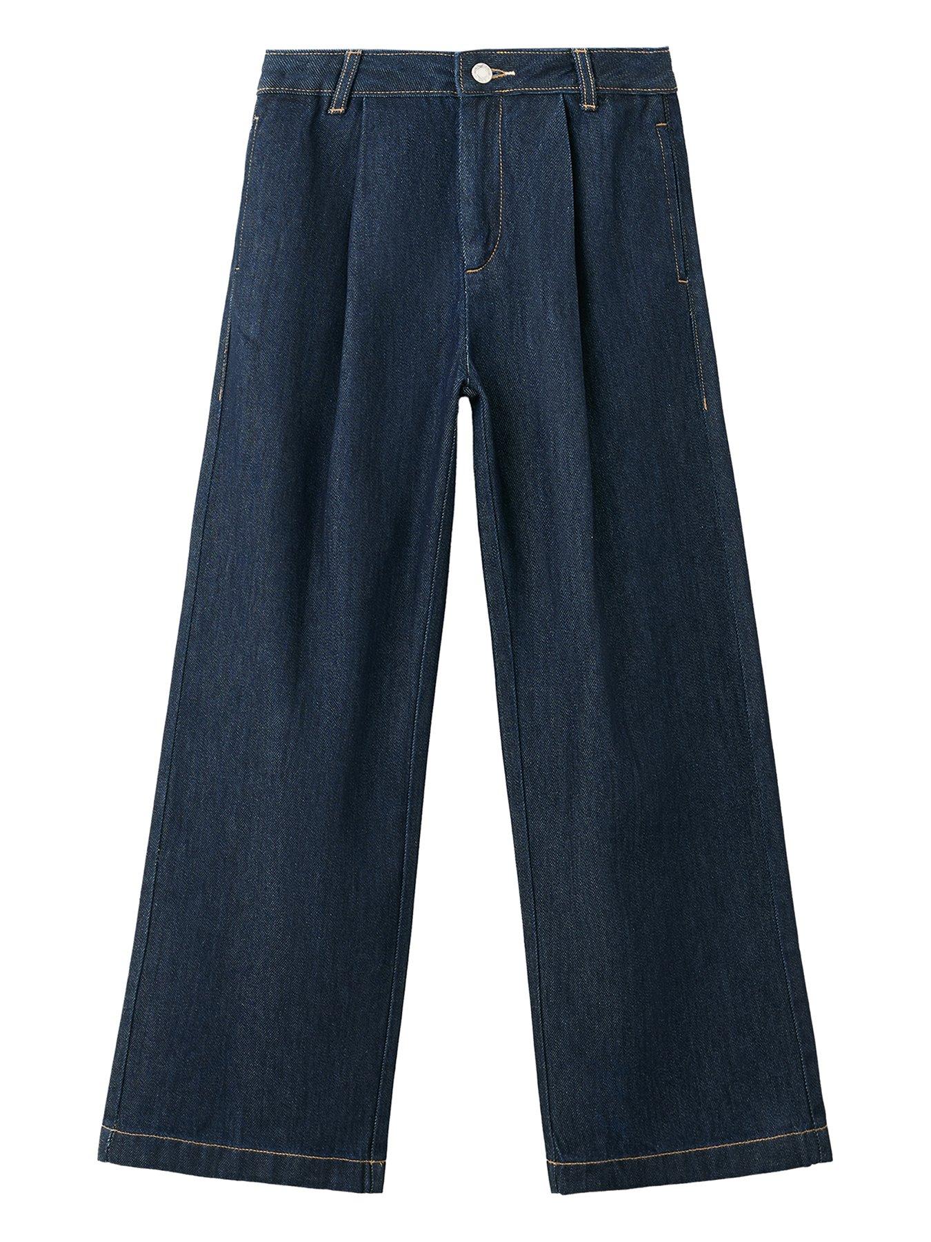 Mango Girls Wide Leg Pleated Jeans - Blue