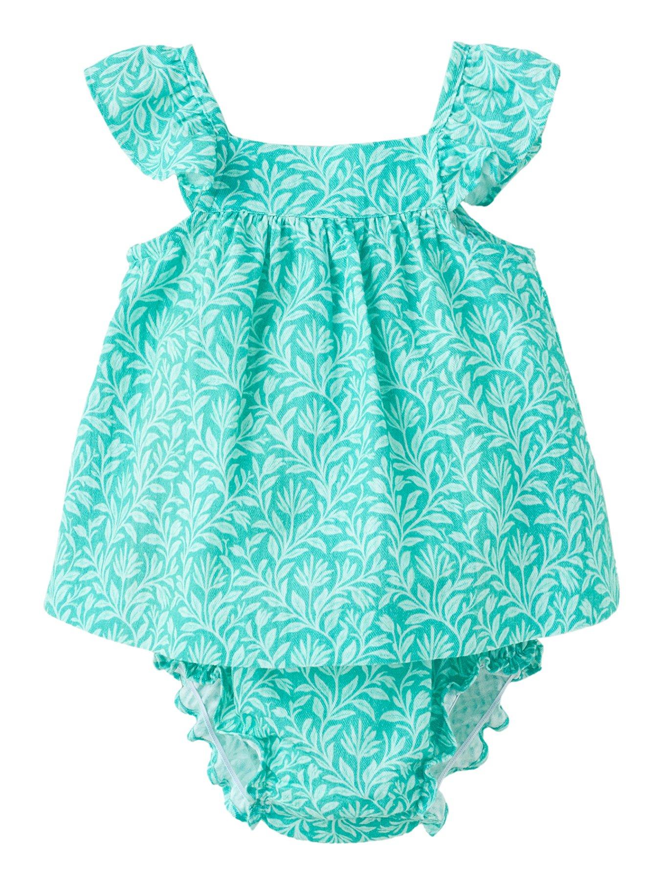 Mango Baby Girls Peony Print Dress  &  Bloomers - Aqua