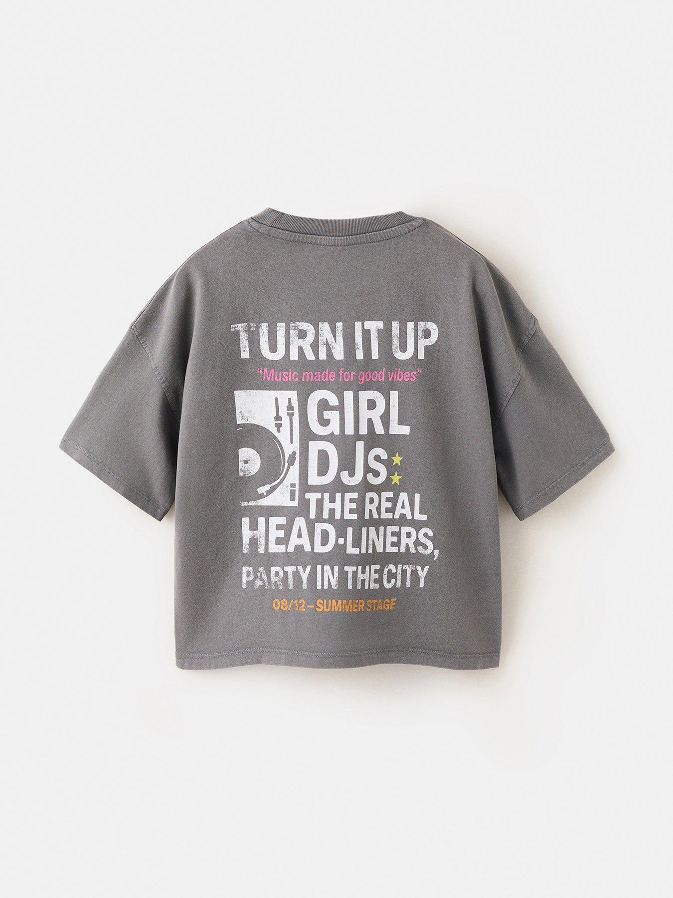 Mango Girls Glitterland Back Print Short Sleeve T-shirt - Dark Grey
