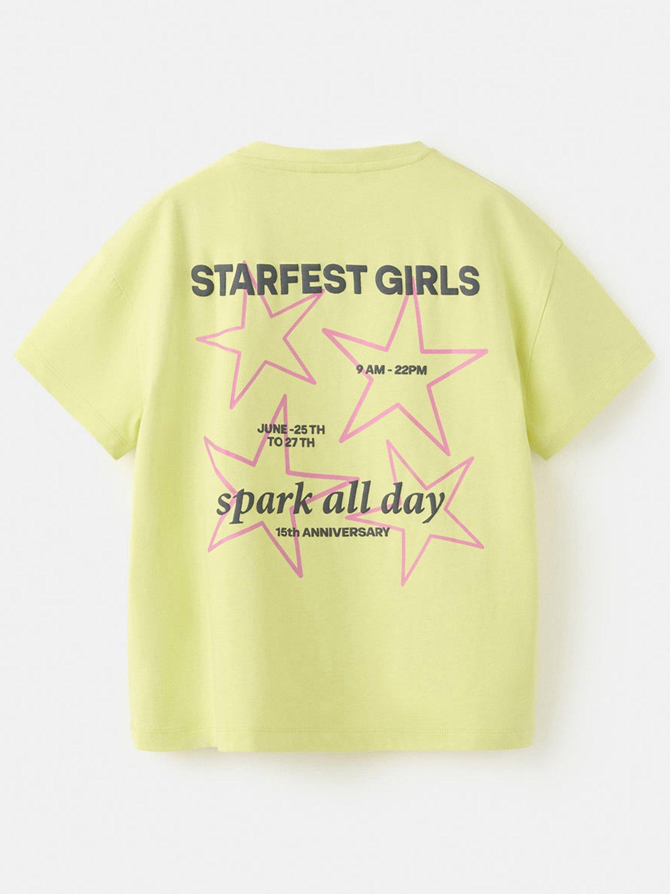 Image 1 of 4 of Mango Girls Starfest Back Print Short Sleeve T-shirt - Yellow