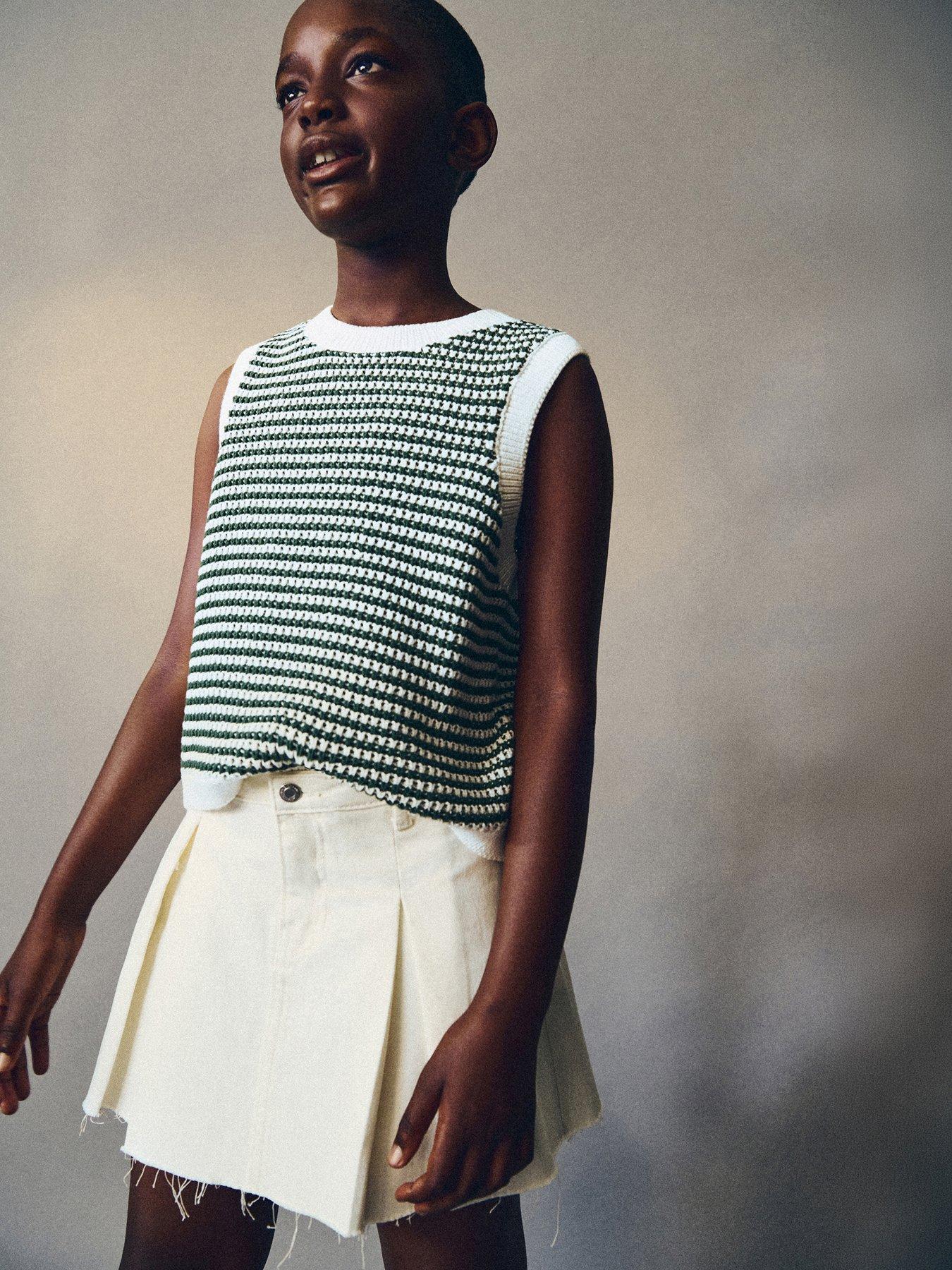 Mango Girls Box Pleat Skirt - Cream